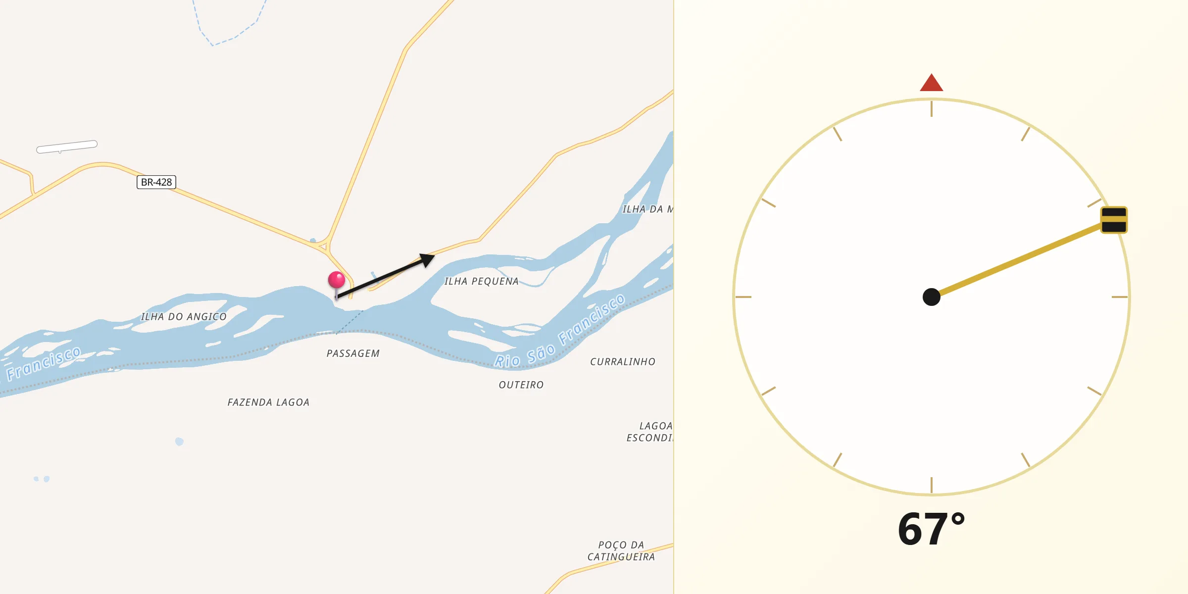 Direção da Qibla a partir de Santa Maria da Boa Vista