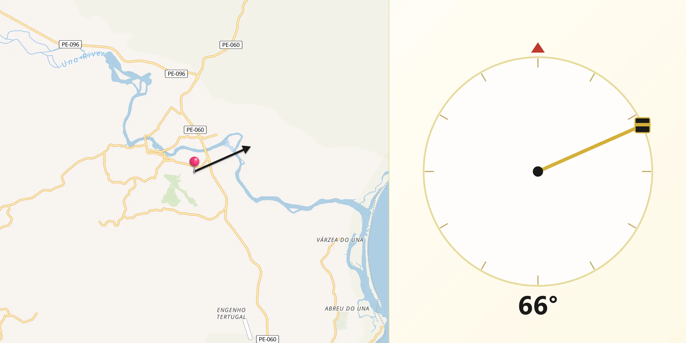 Direção da Qibla a partir de Barreiros