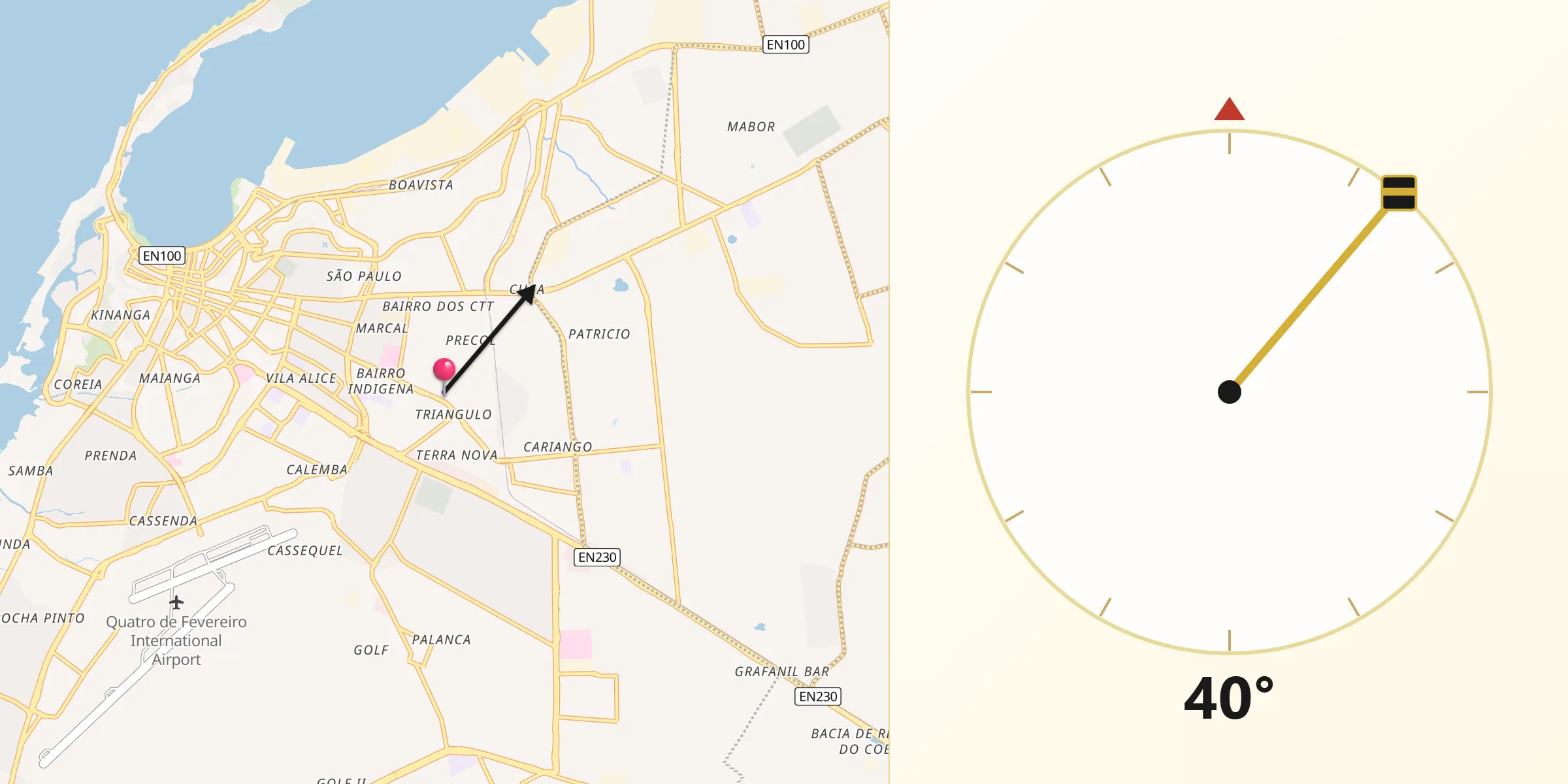 Direção da Qibla a partir de Cazenga