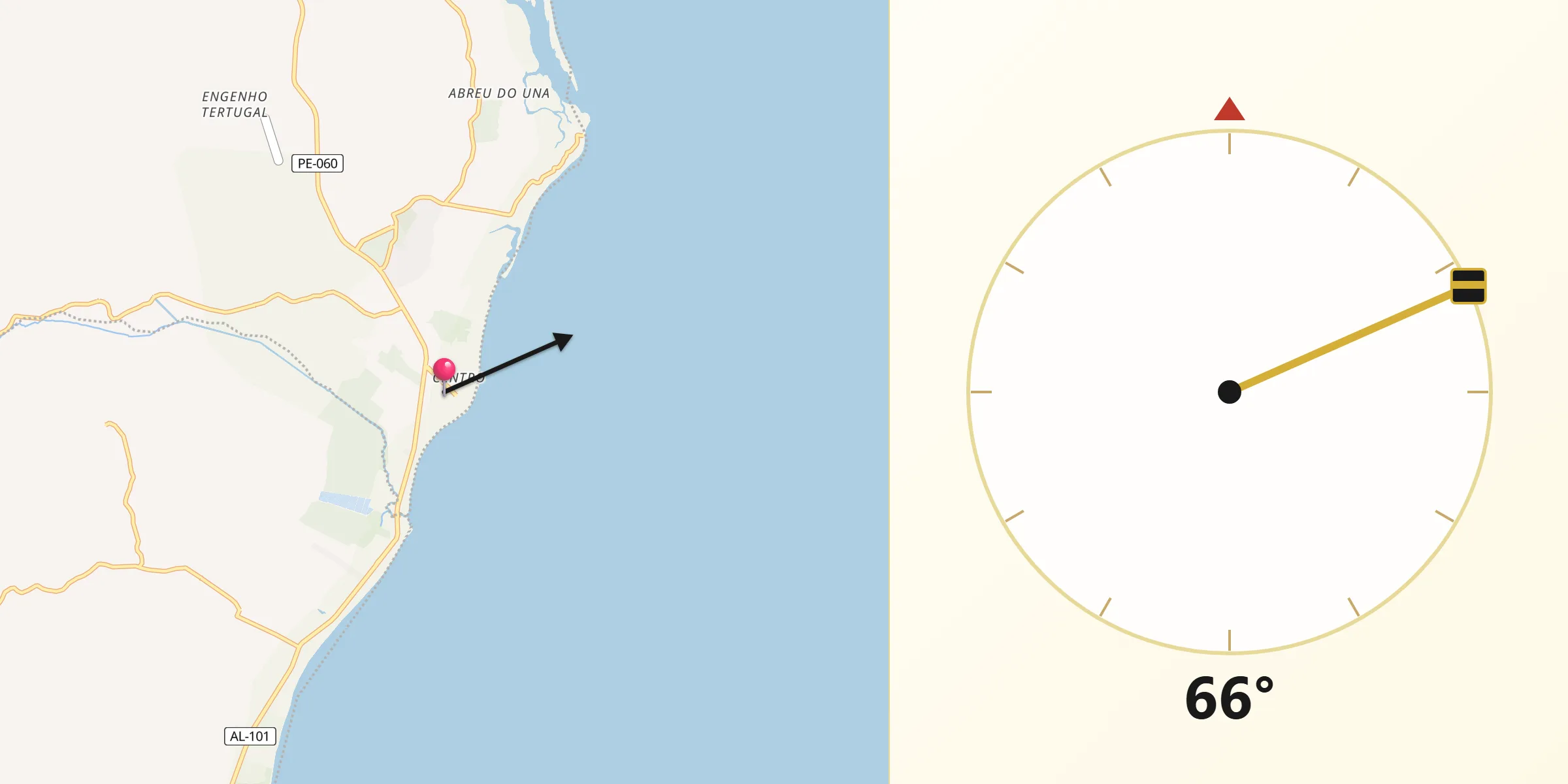 Direção da Qibla a partir de São José da Coroa Grande