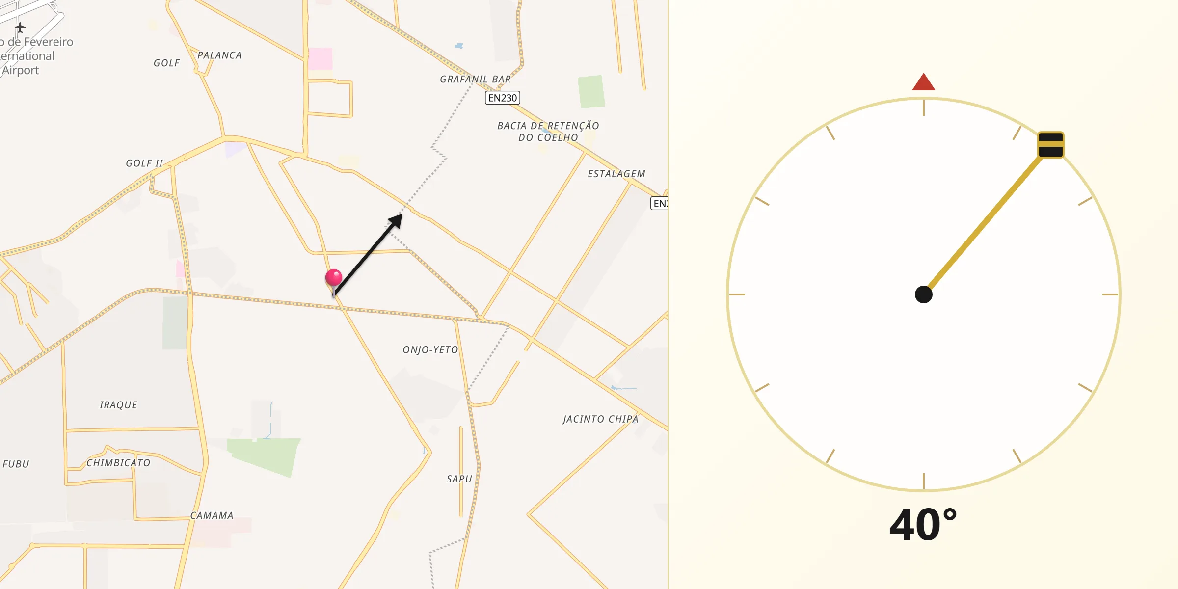 Direção da Qibla a partir de Viana