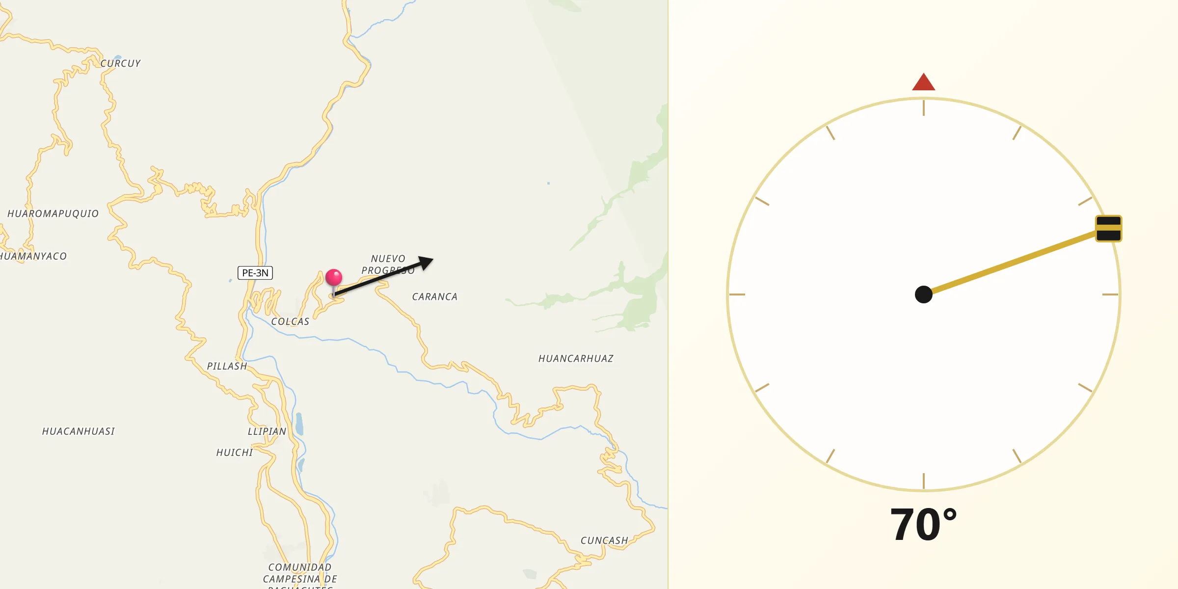Dirección de la Qibla desde Provincia de Huaylas