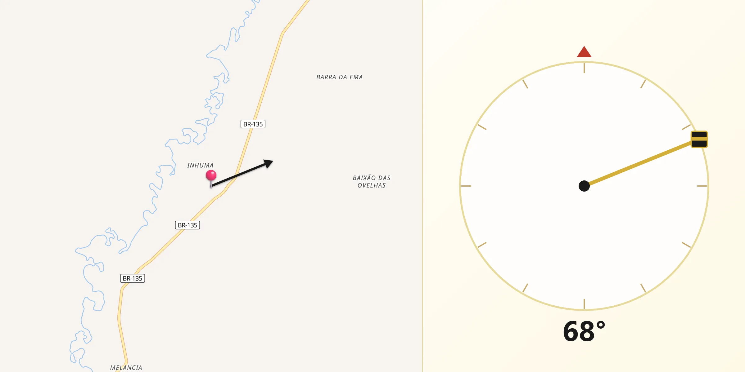 Direção da Qibla a partir de Santa Luz
