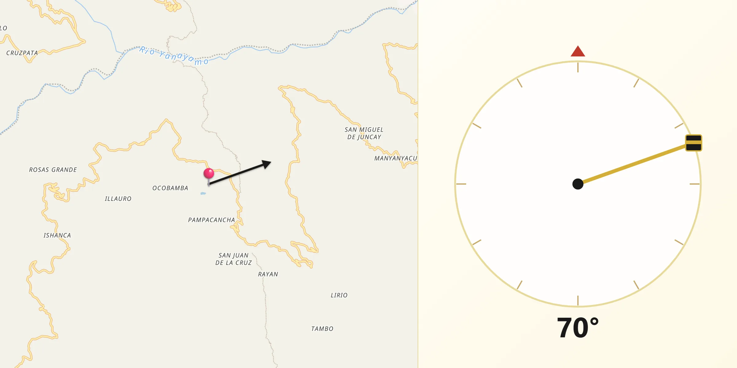 Dirección de la Qibla desde Yauya