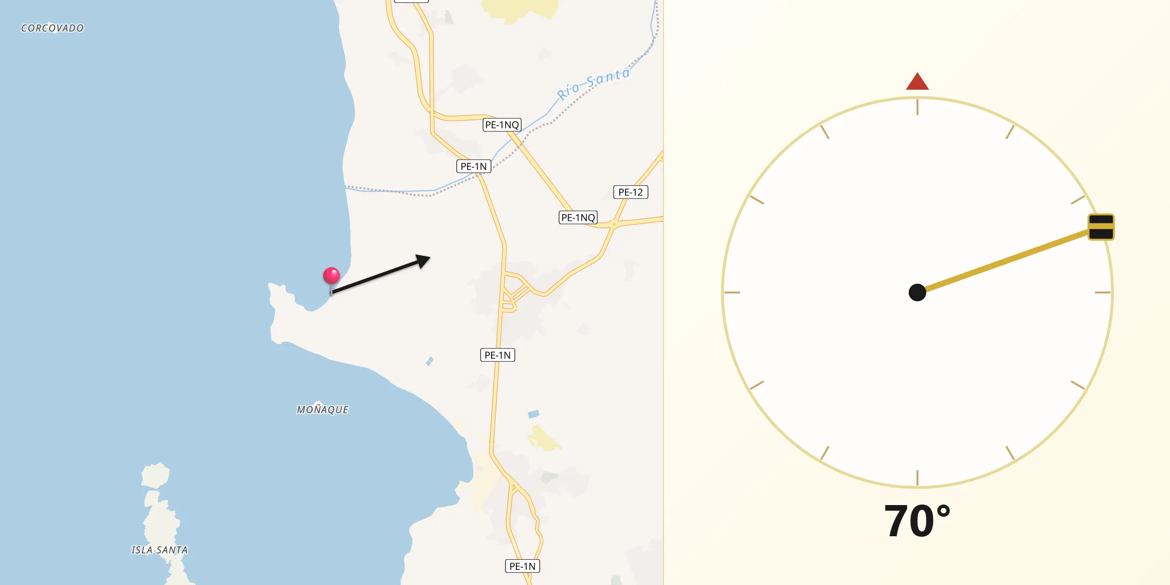 Dirección de la Qibla desde Puerto Santa