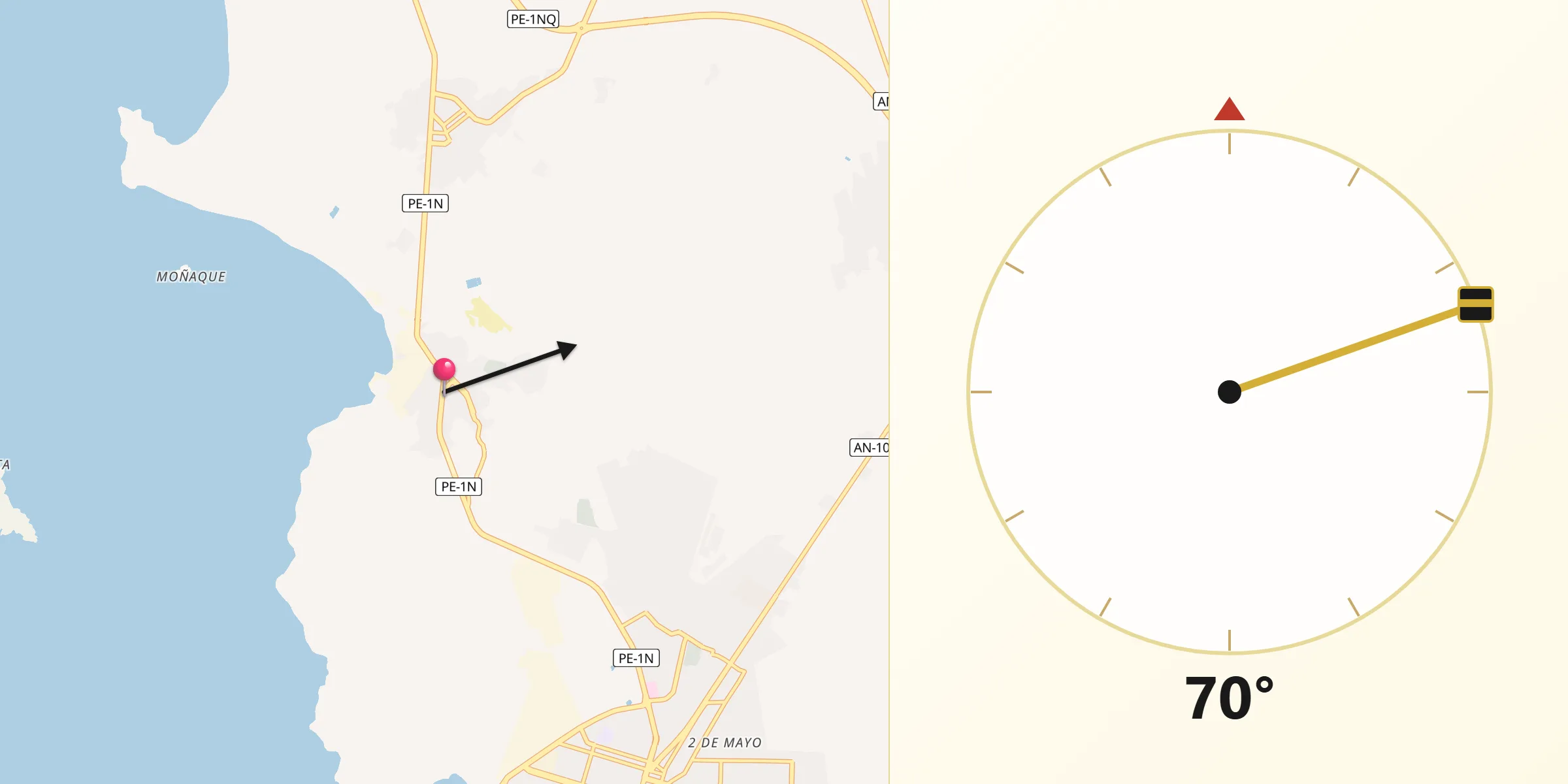 Dirección de la Qibla desde Coishco
