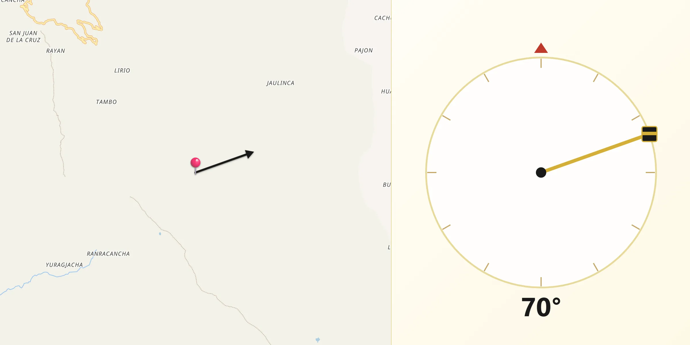 Dirección de la Qibla desde Carlos Fermin Fitzcarrald