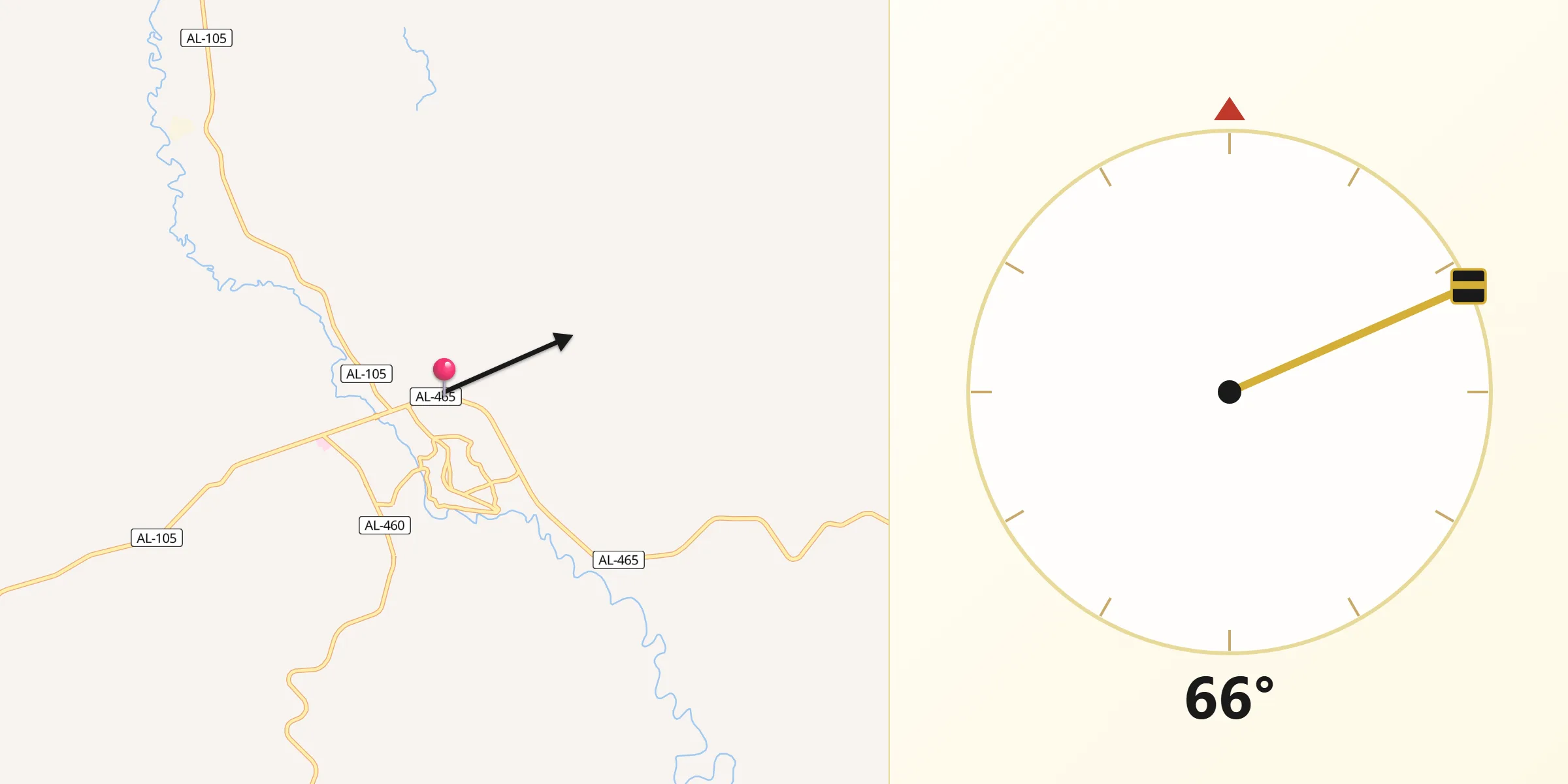 Direção da Qibla a partir de Porto Calvo