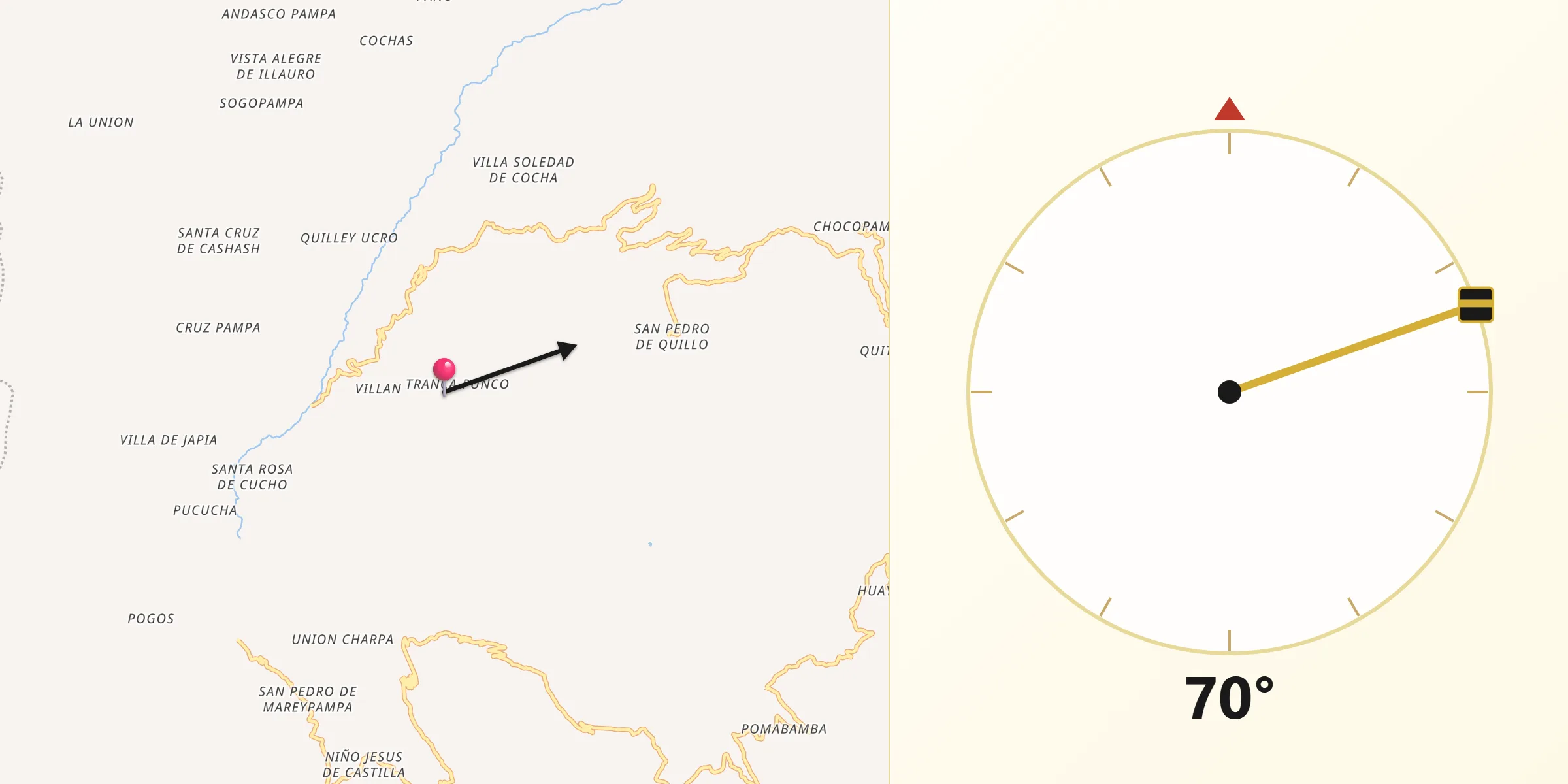Dirección de la Qibla desde Provincia de Antonio Raymondi