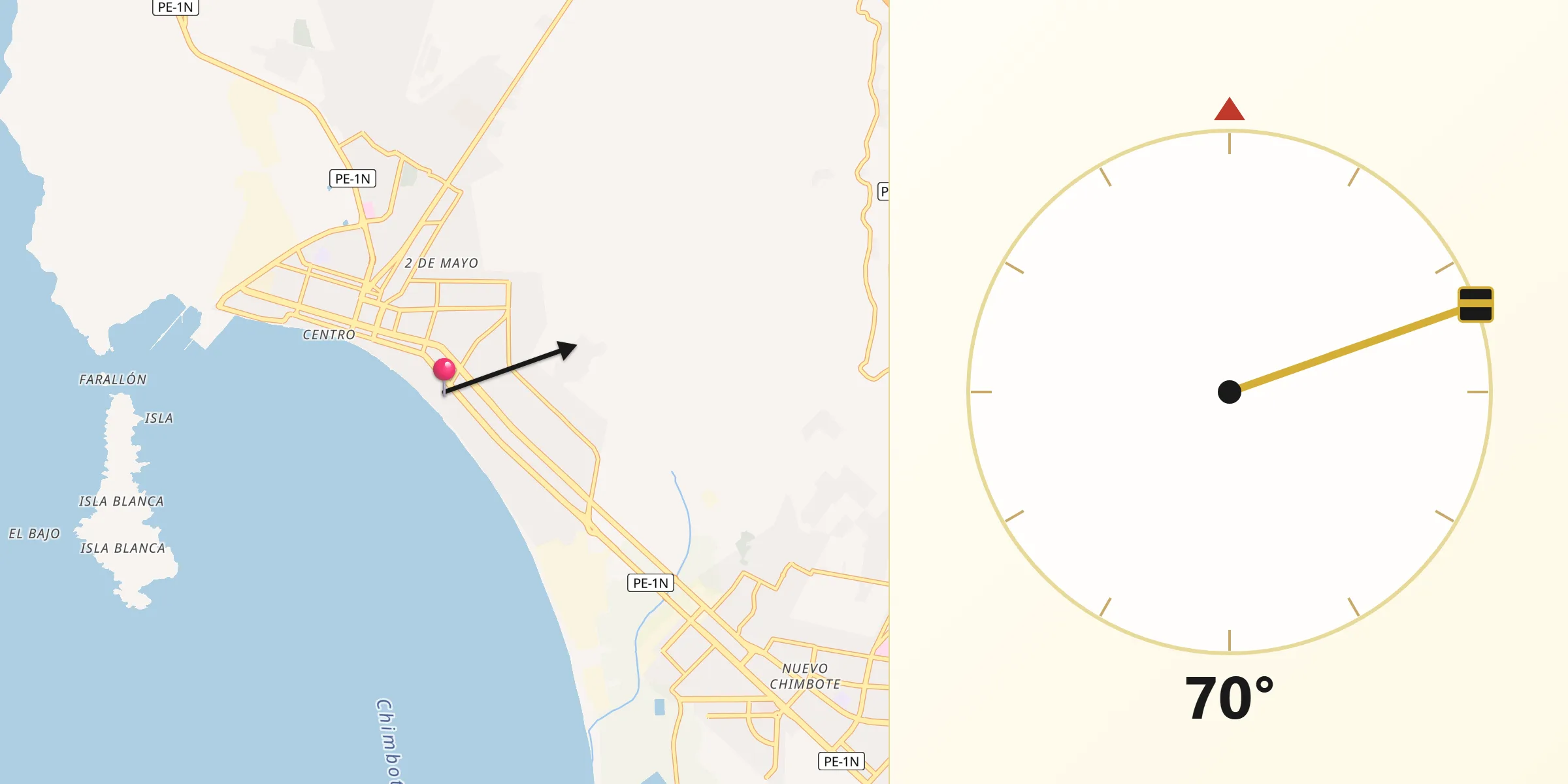 Dirección de la Qibla desde Chimbote