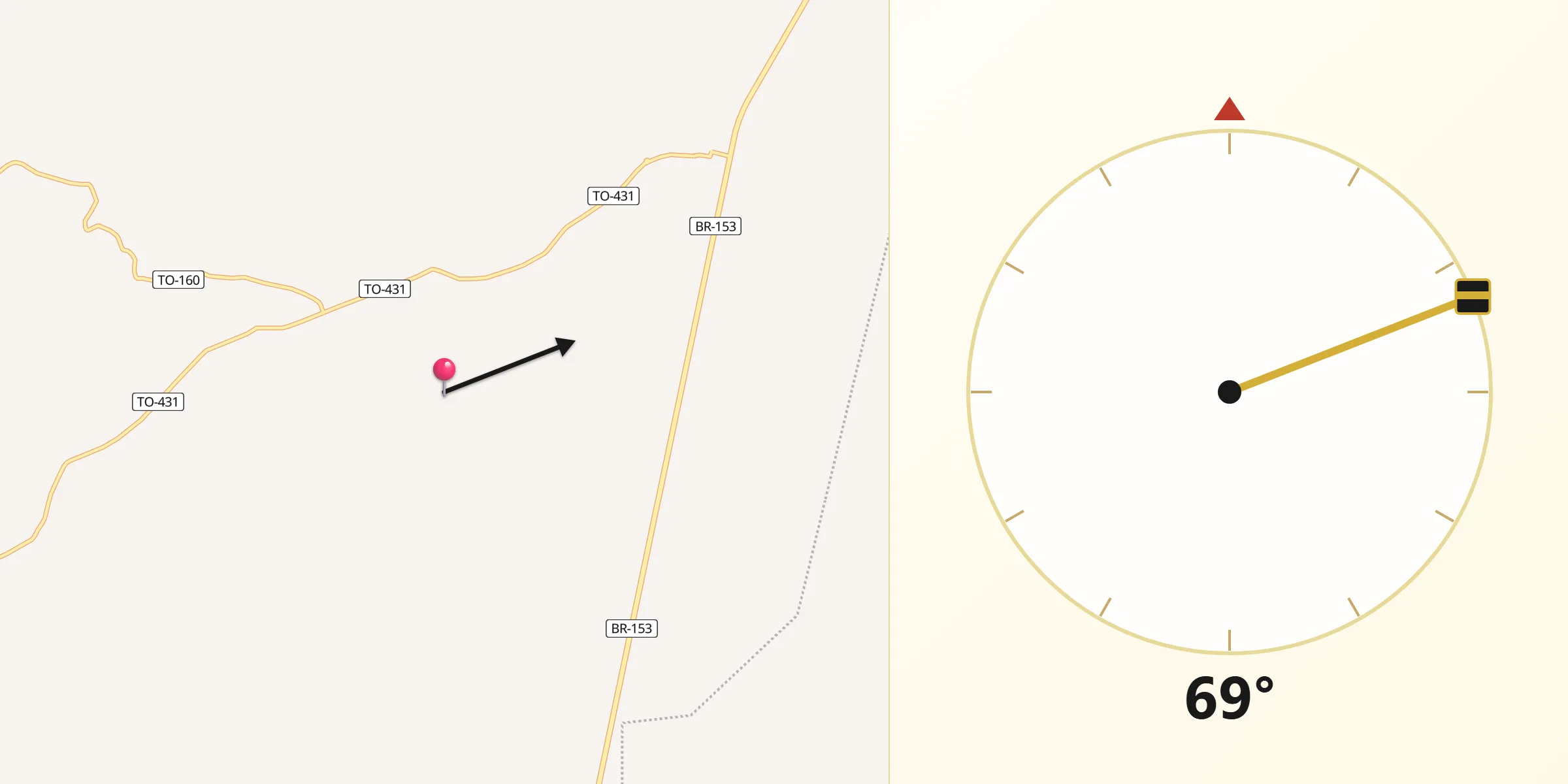 Direção da Qibla a partir de Fortaleza do Tabocão