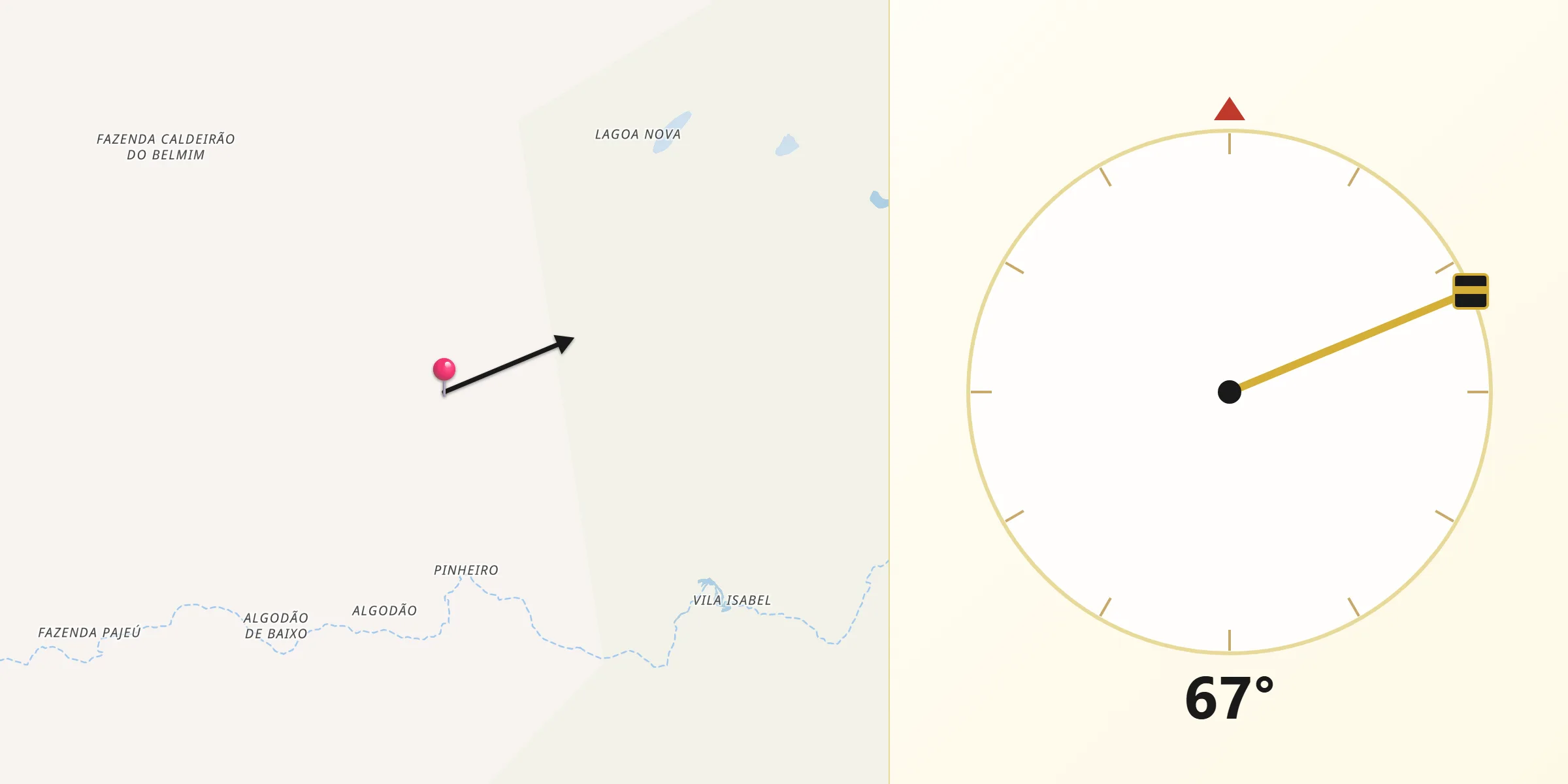 Direção da Qibla a partir de Casa Nova
