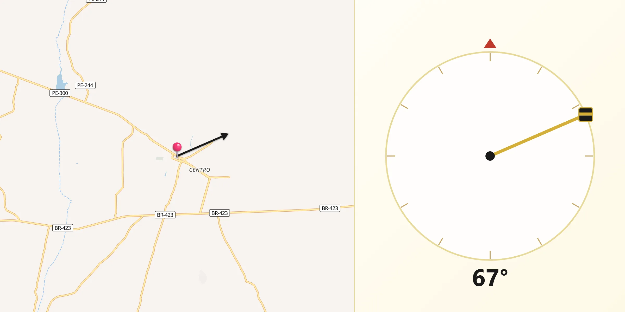 Direção da Qibla a partir de Águas Belas