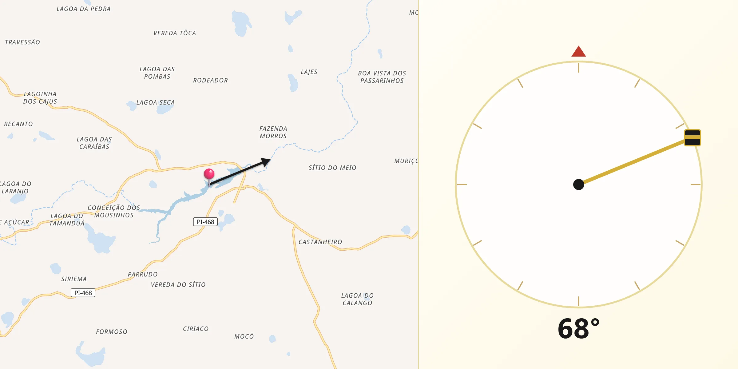 Direção da Qibla a partir de Bonfim do Piauí