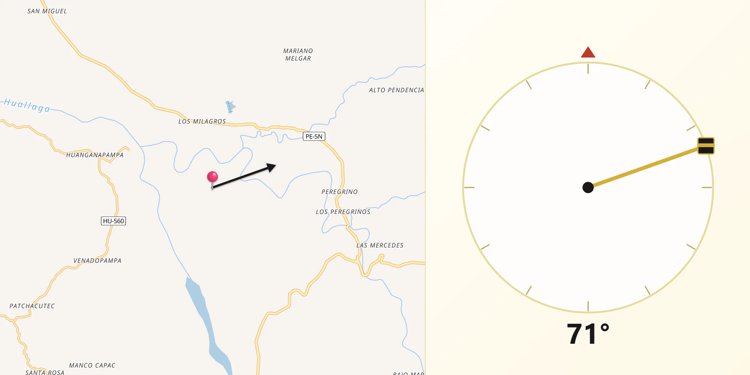 Dirección de la Qibla desde Provincia de Leoncio Prado