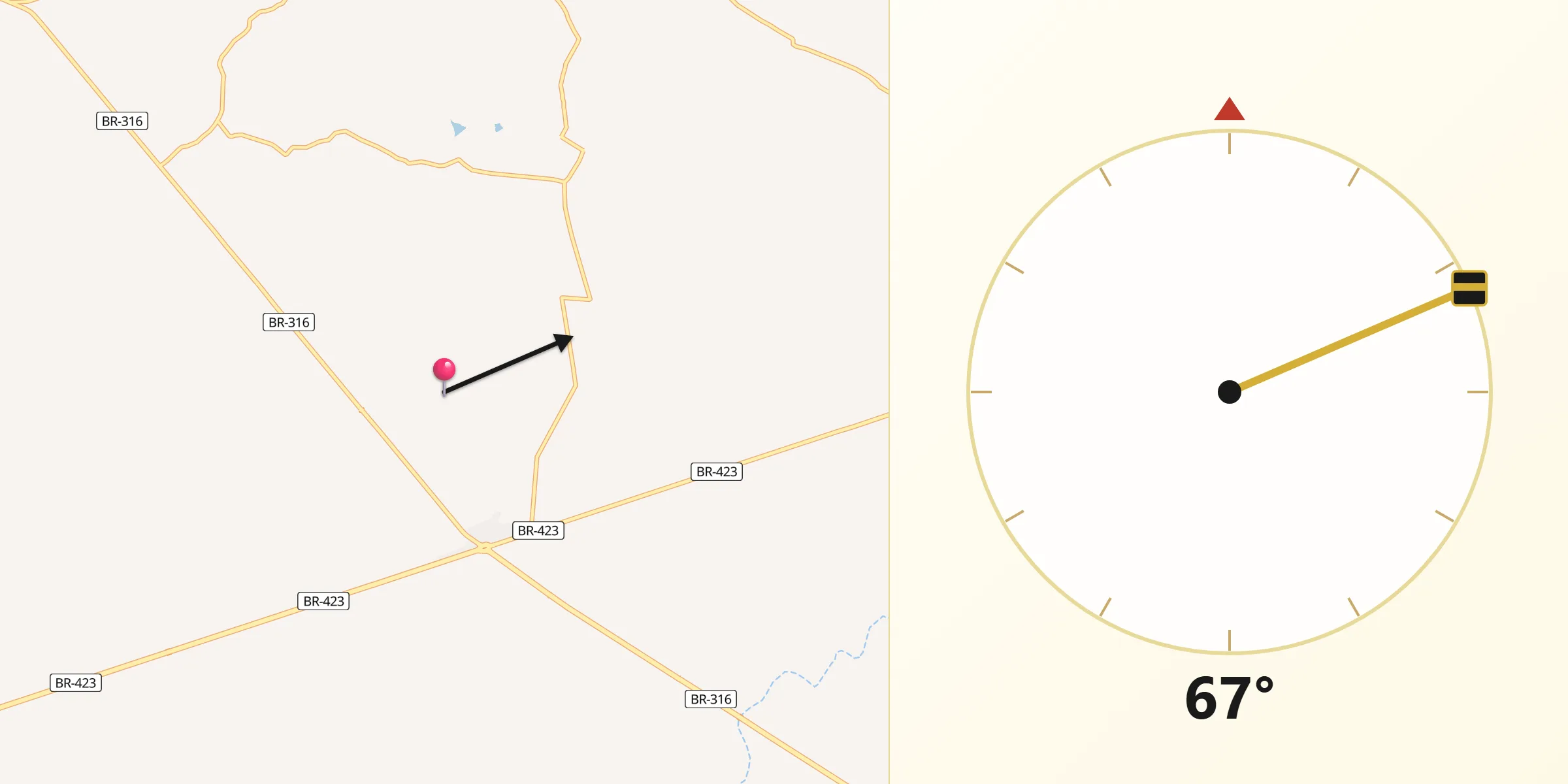 Direção da Qibla a partir de Canapi