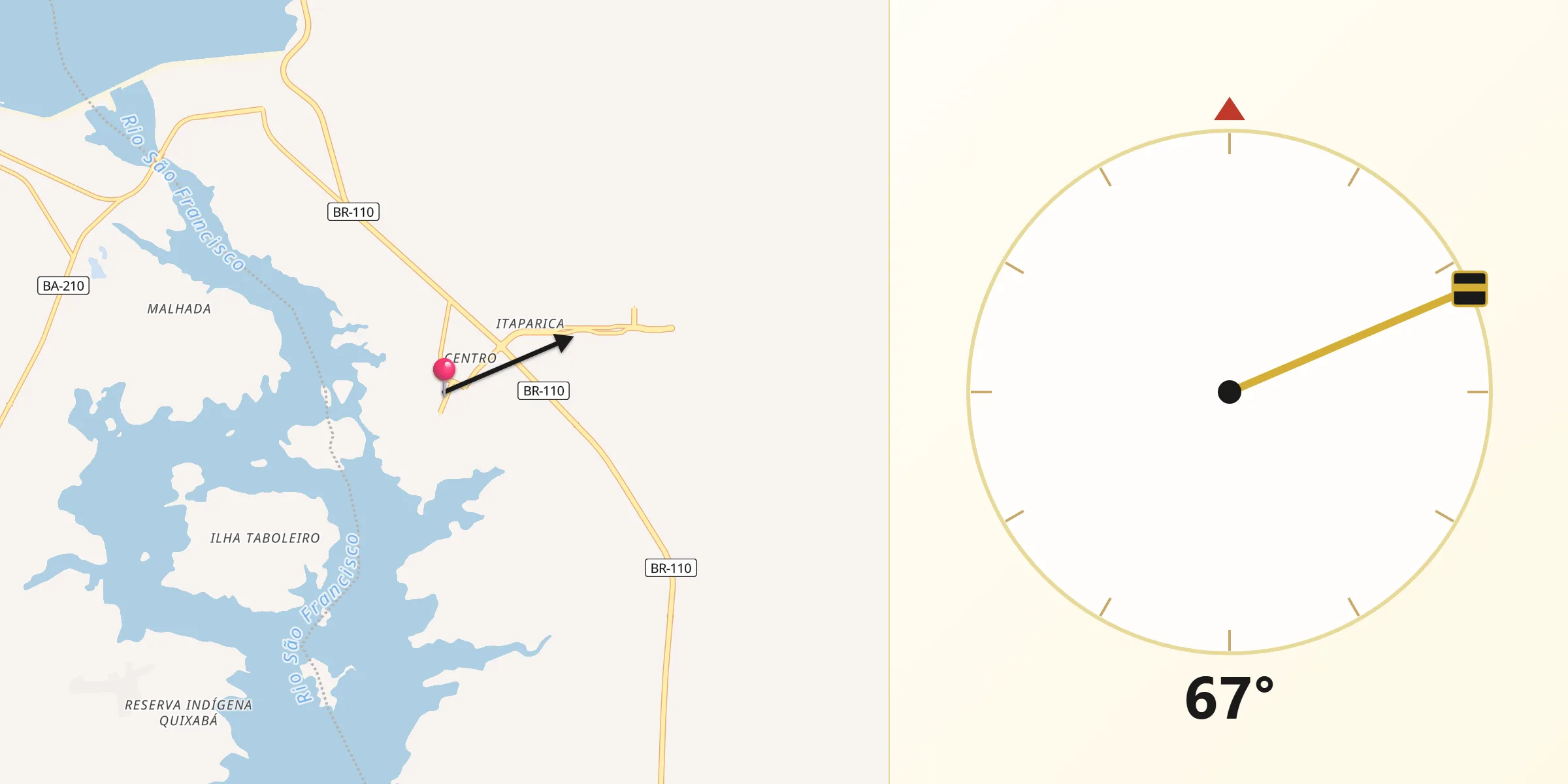 Direção da Qibla a partir de Jatobá