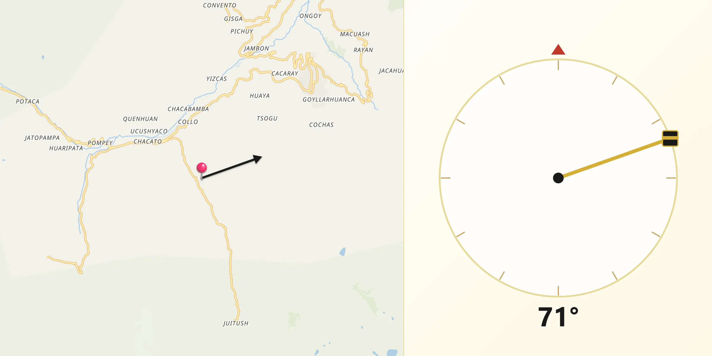 Dirección de la Qibla desde Asuncion