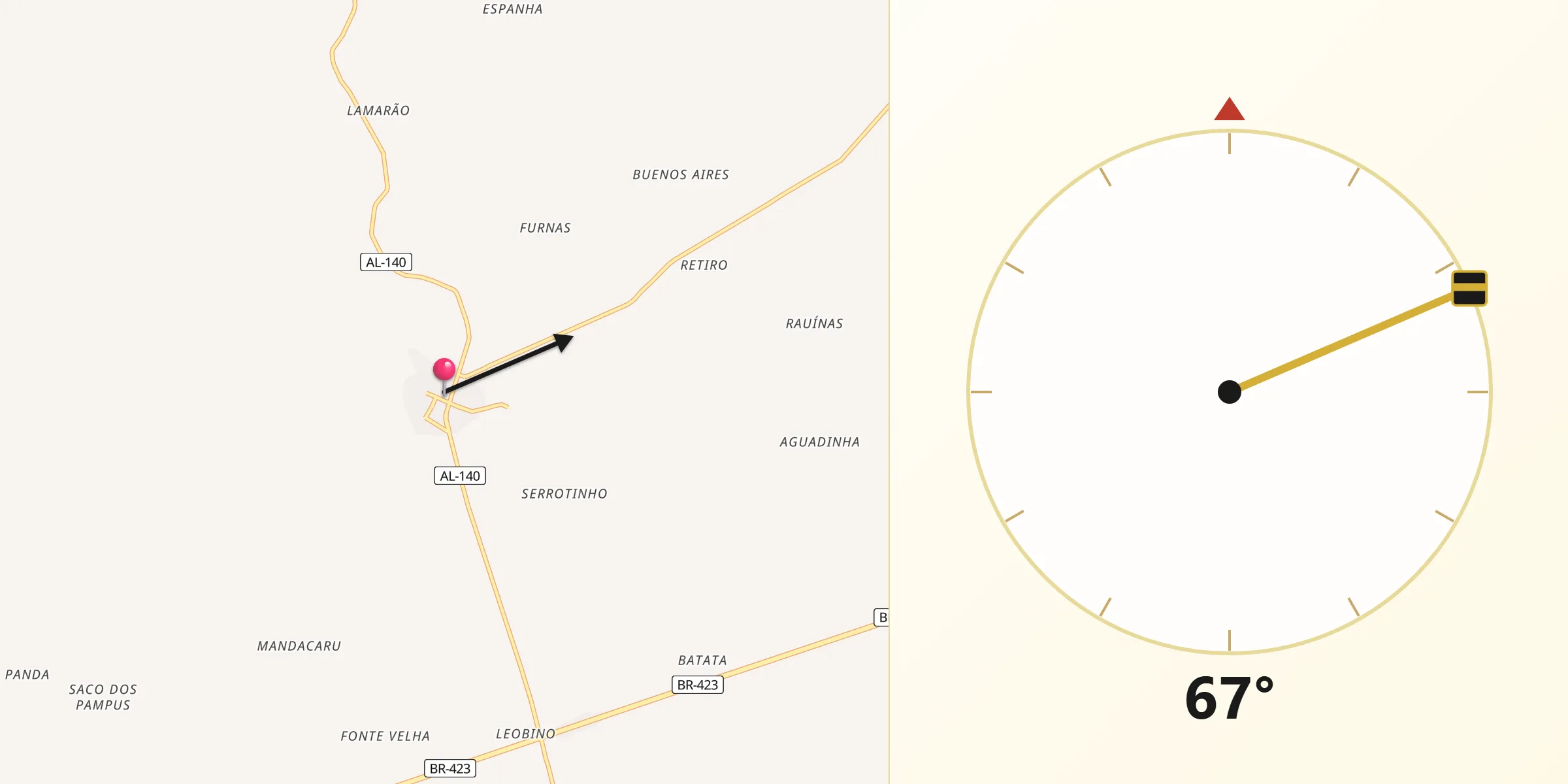 Direção da Qibla a partir de Inhapi