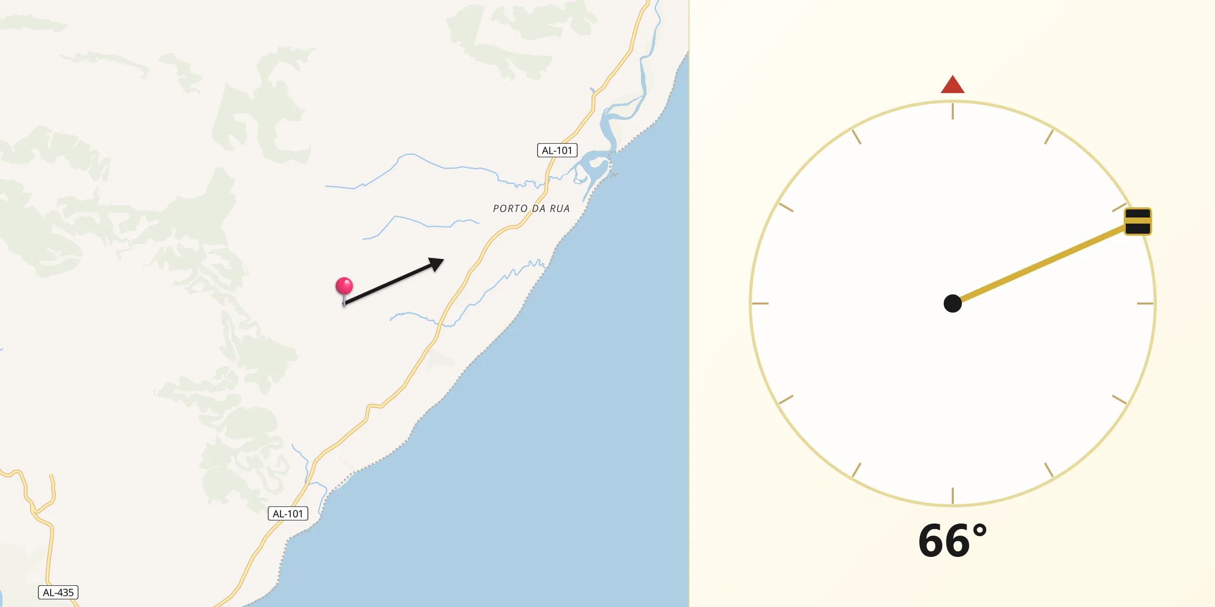 Direção da Qibla a partir de São Miguel dos Milagres