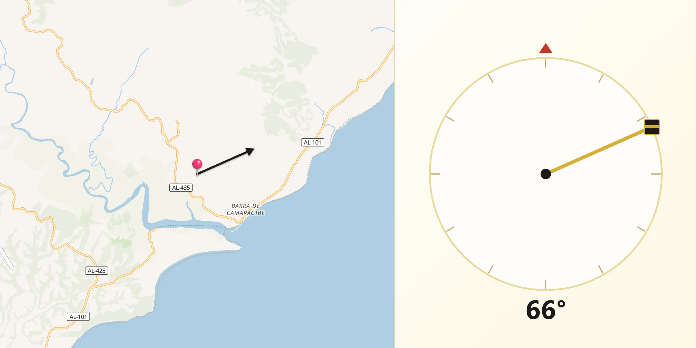 Direção da Qibla a partir de Passo de Camaragibe