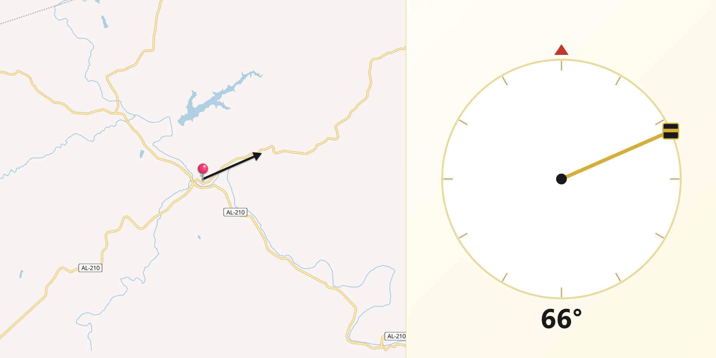Direção da Qibla a partir de Quebrangulo