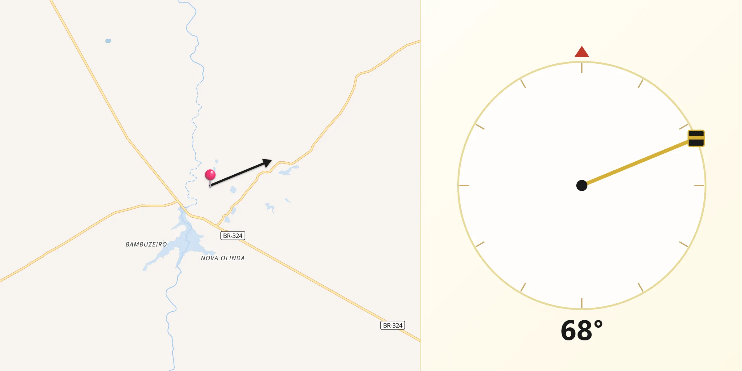 Direção da Qibla a partir de Dirceu Arcoverde