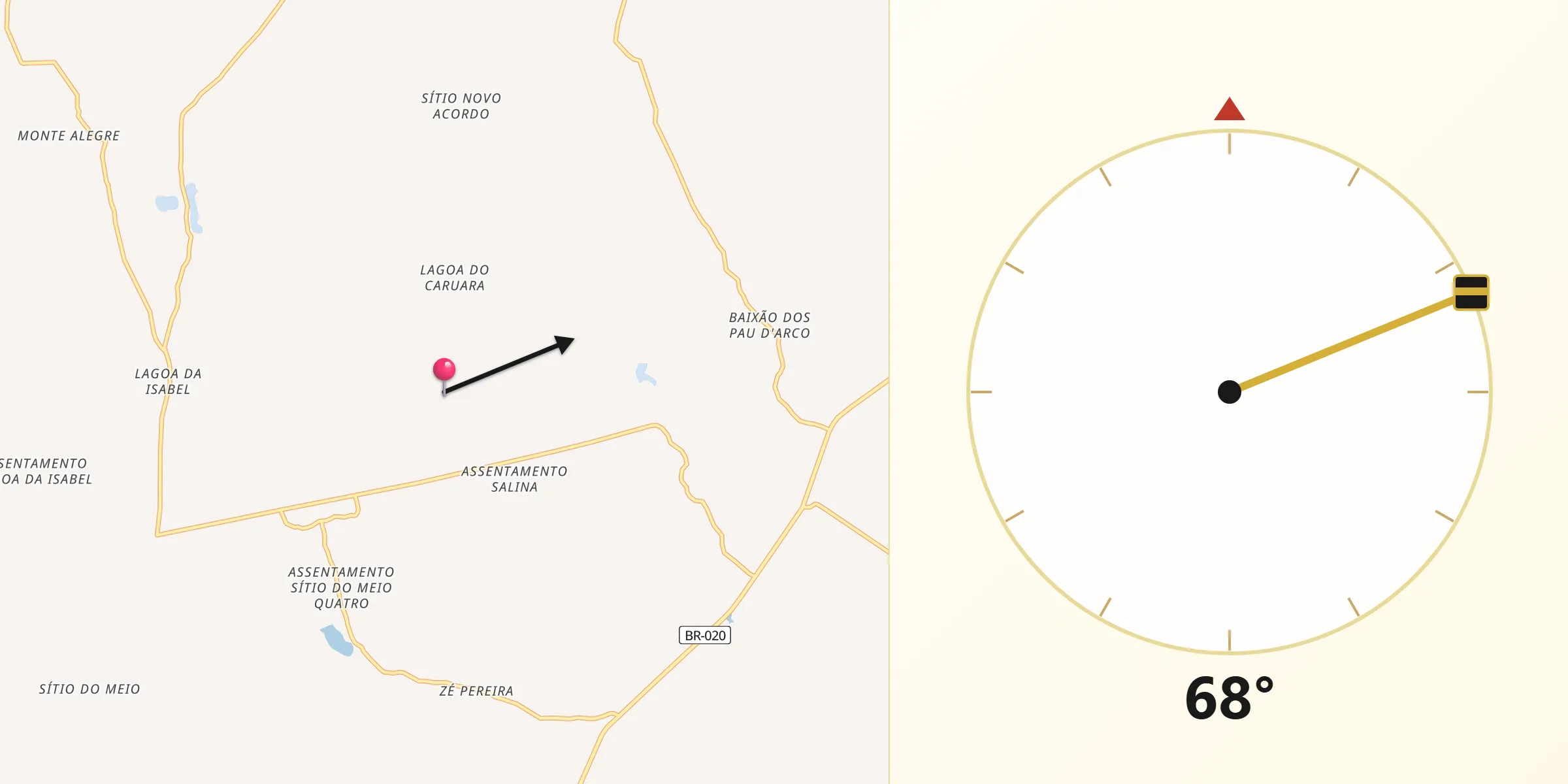 Direção da Qibla a partir de Várzea Branca