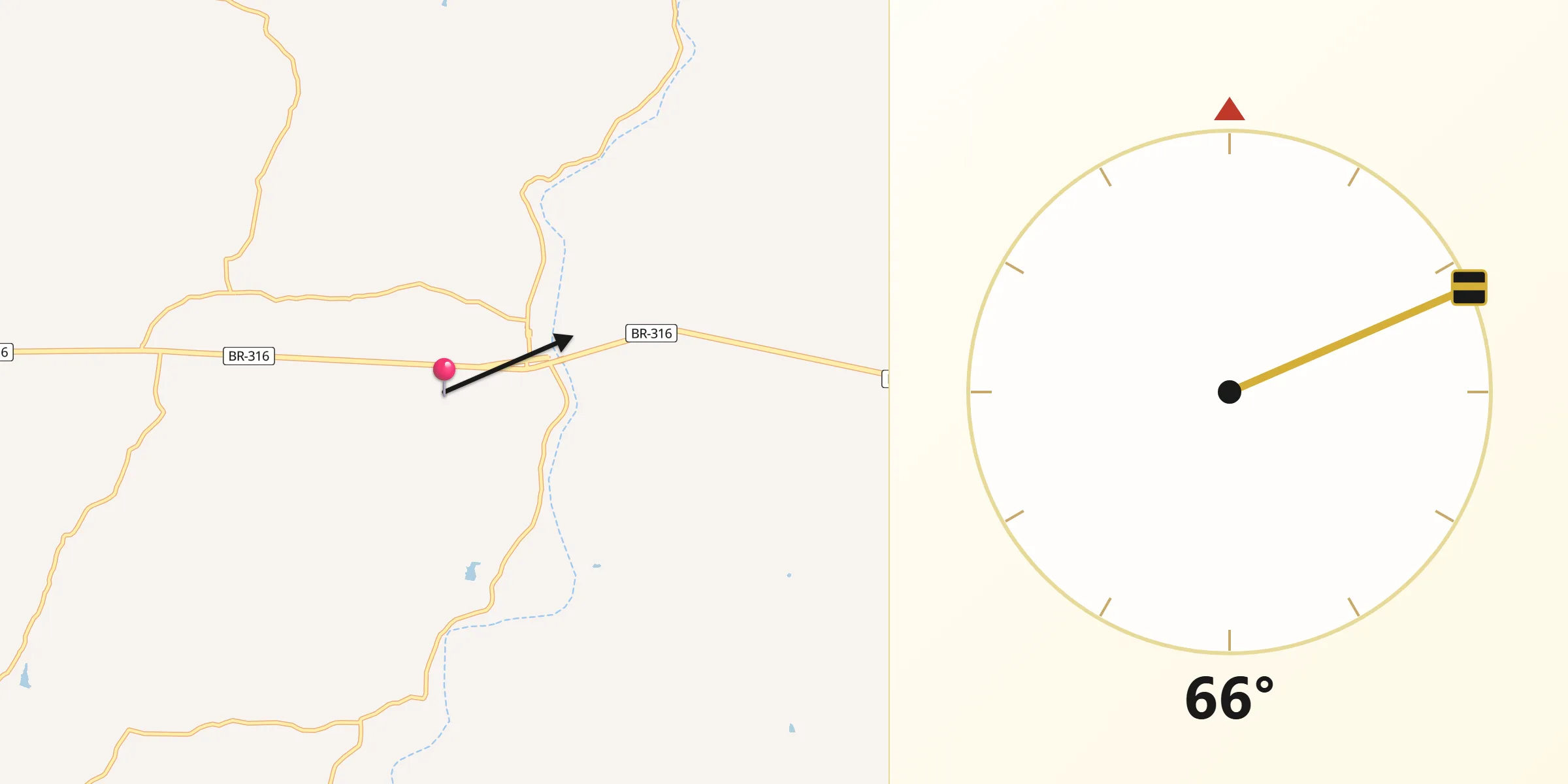 Direção da Qibla a partir de Dois Riachos
