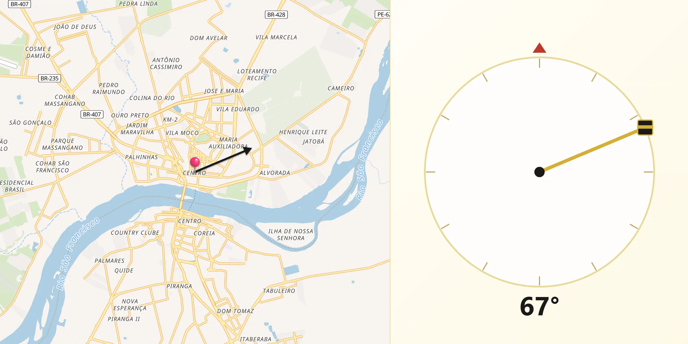 Direção da Qibla a partir de Petrolina
