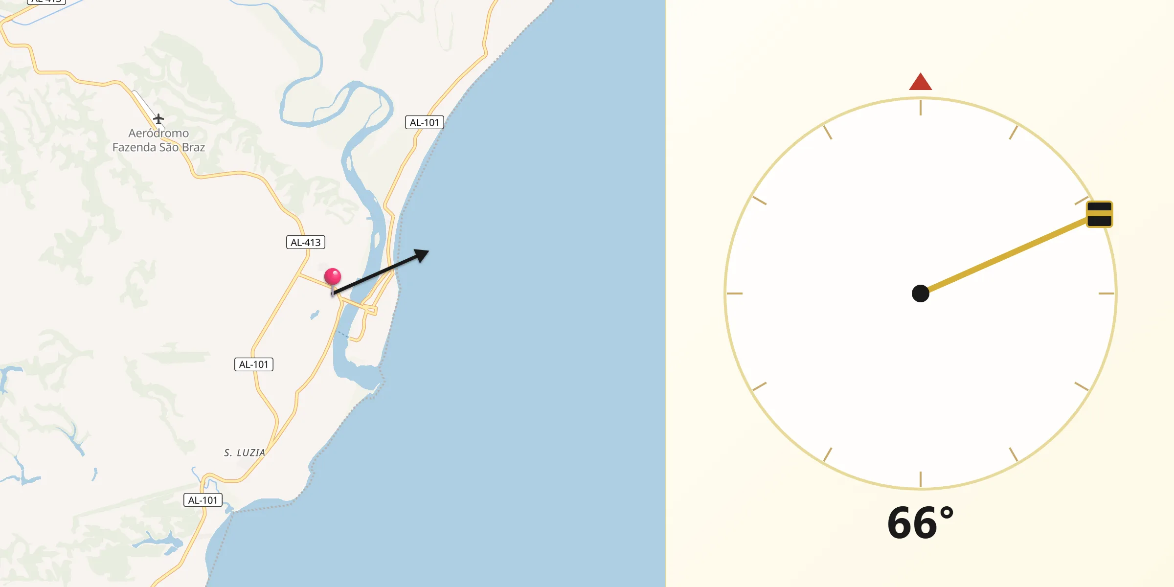 Direção da Qibla a partir de Barra de Santo Antônio