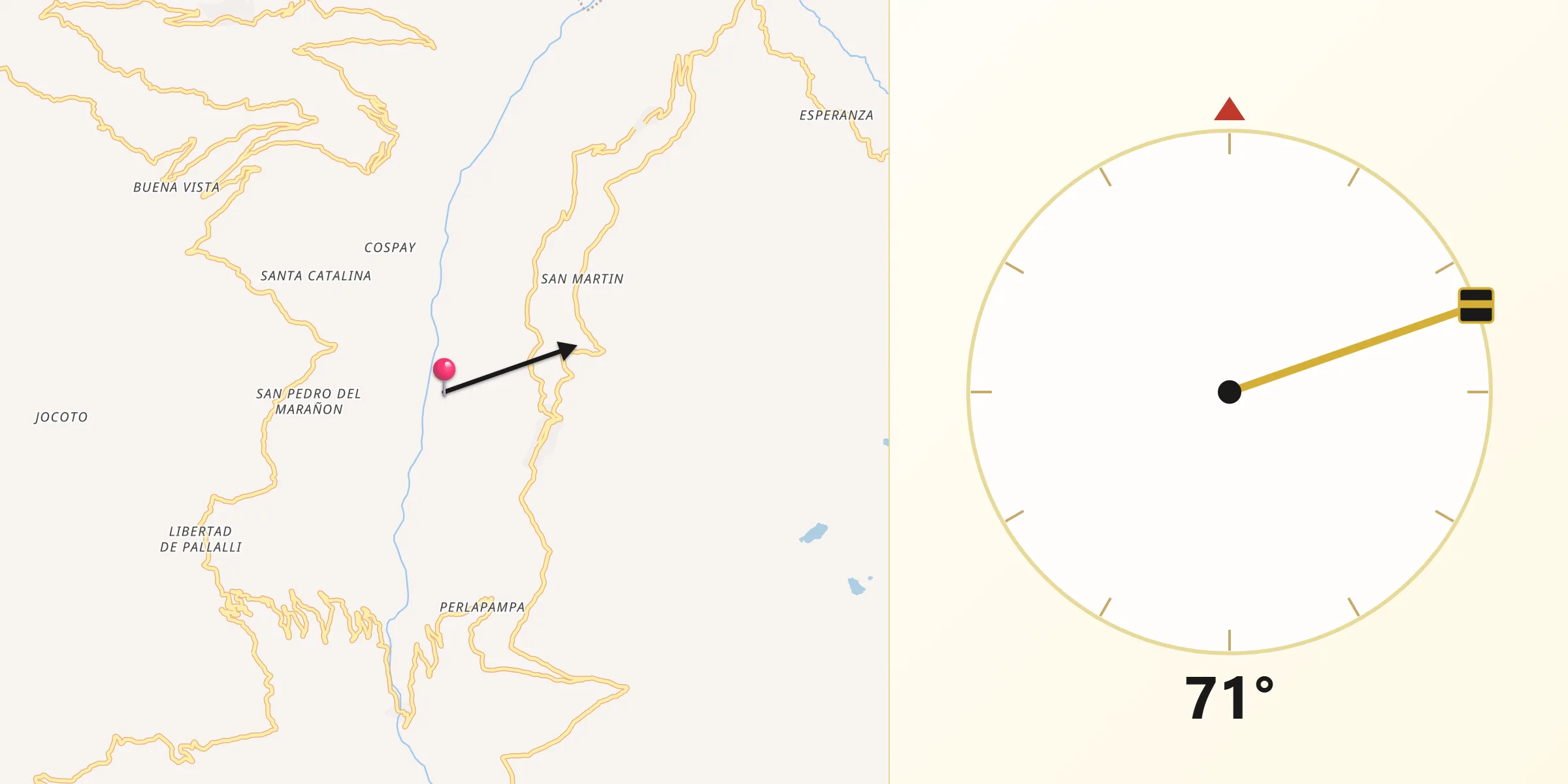 Dirección de la Qibla desde Llata