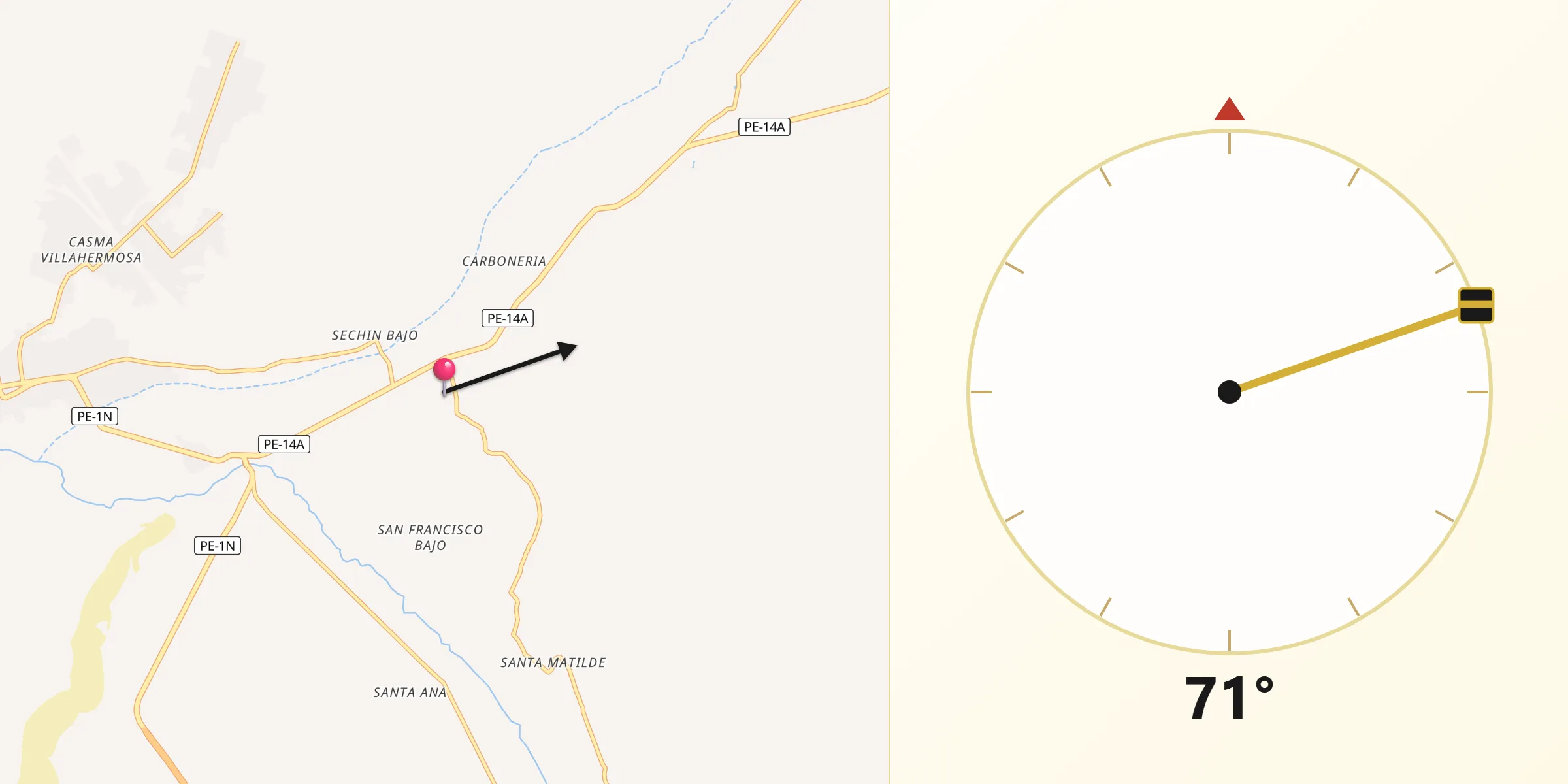 Dirección de la Qibla desde Provincia de Casma
