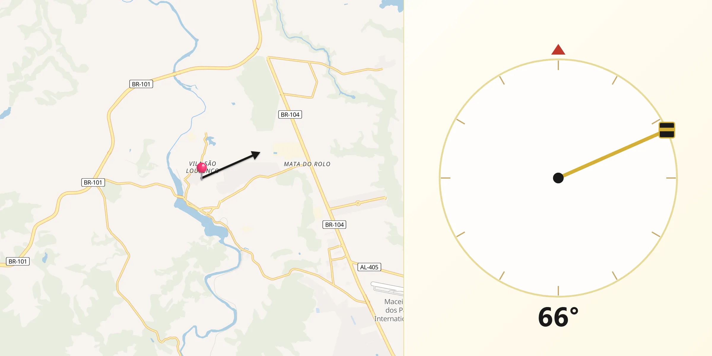 Direção da Qibla a partir de Rio Largo