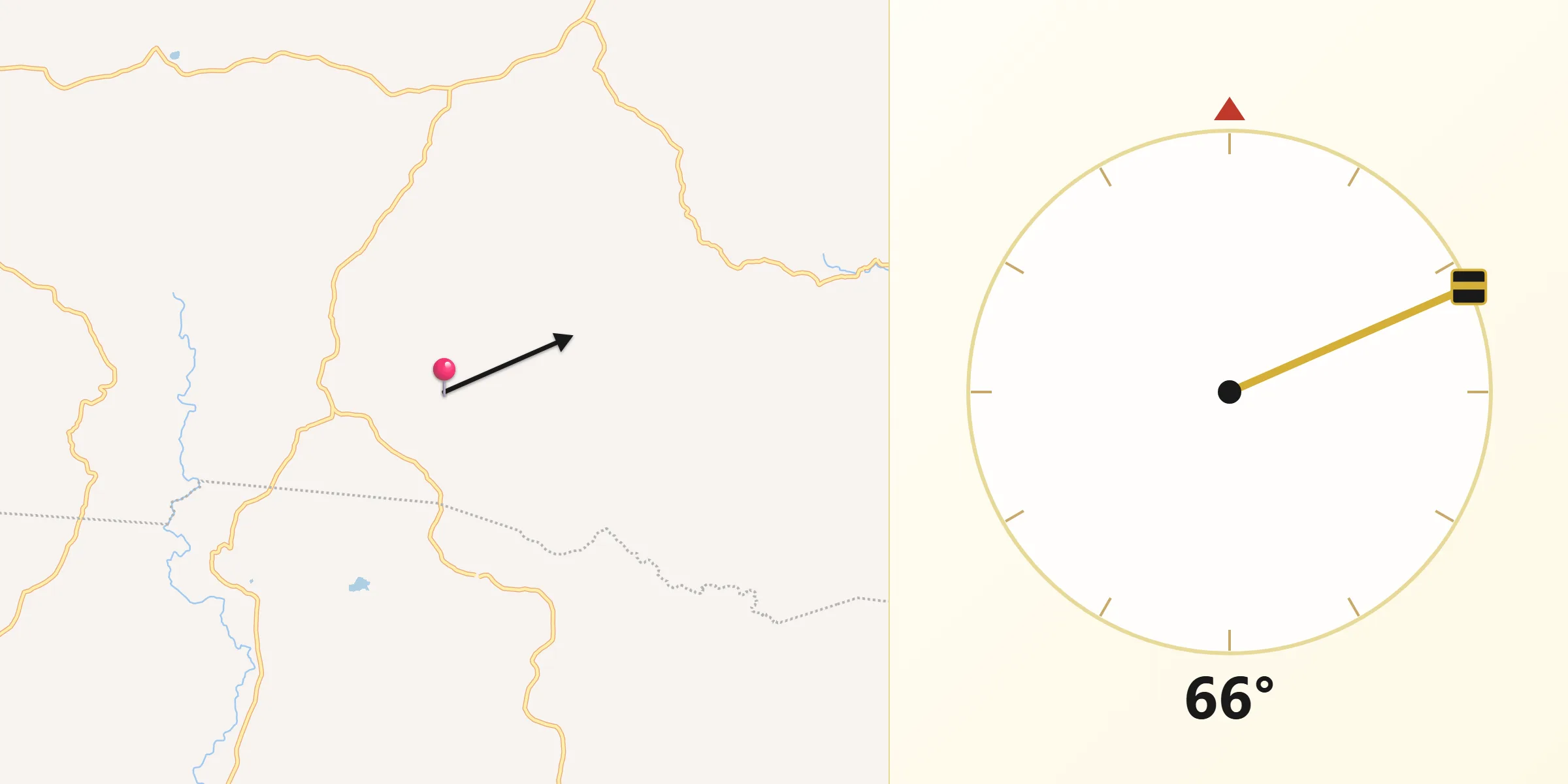Direção da Qibla a partir de Mar Vermelho