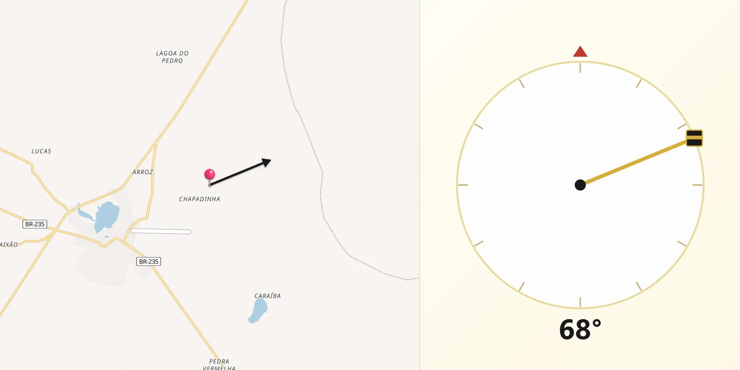 Direção da Qibla a partir de Campo Alegre de Lourdes