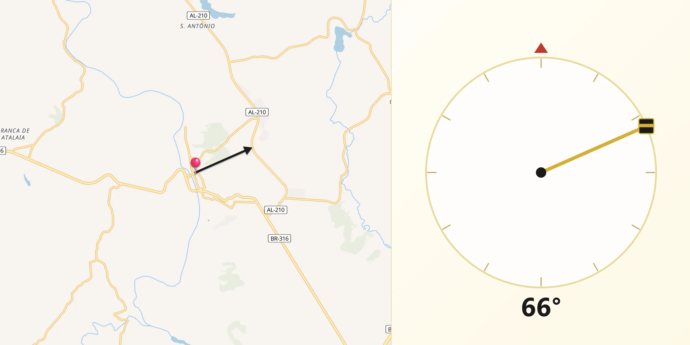 Direção da Qibla a partir de Atalaia