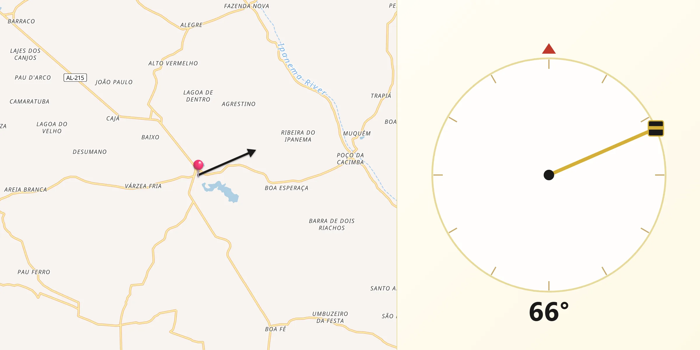Direção da Qibla a partir de Olivença