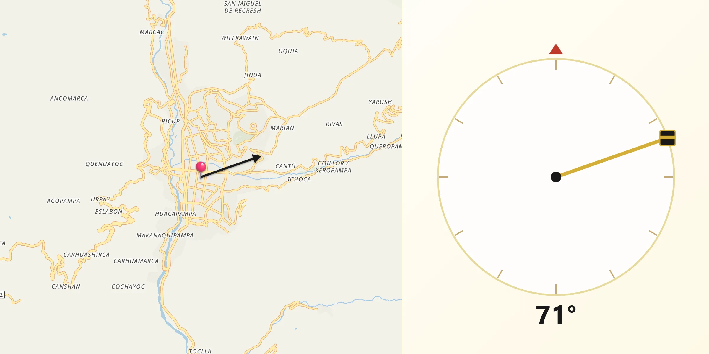 Dirección de la Qibla desde Huaraz