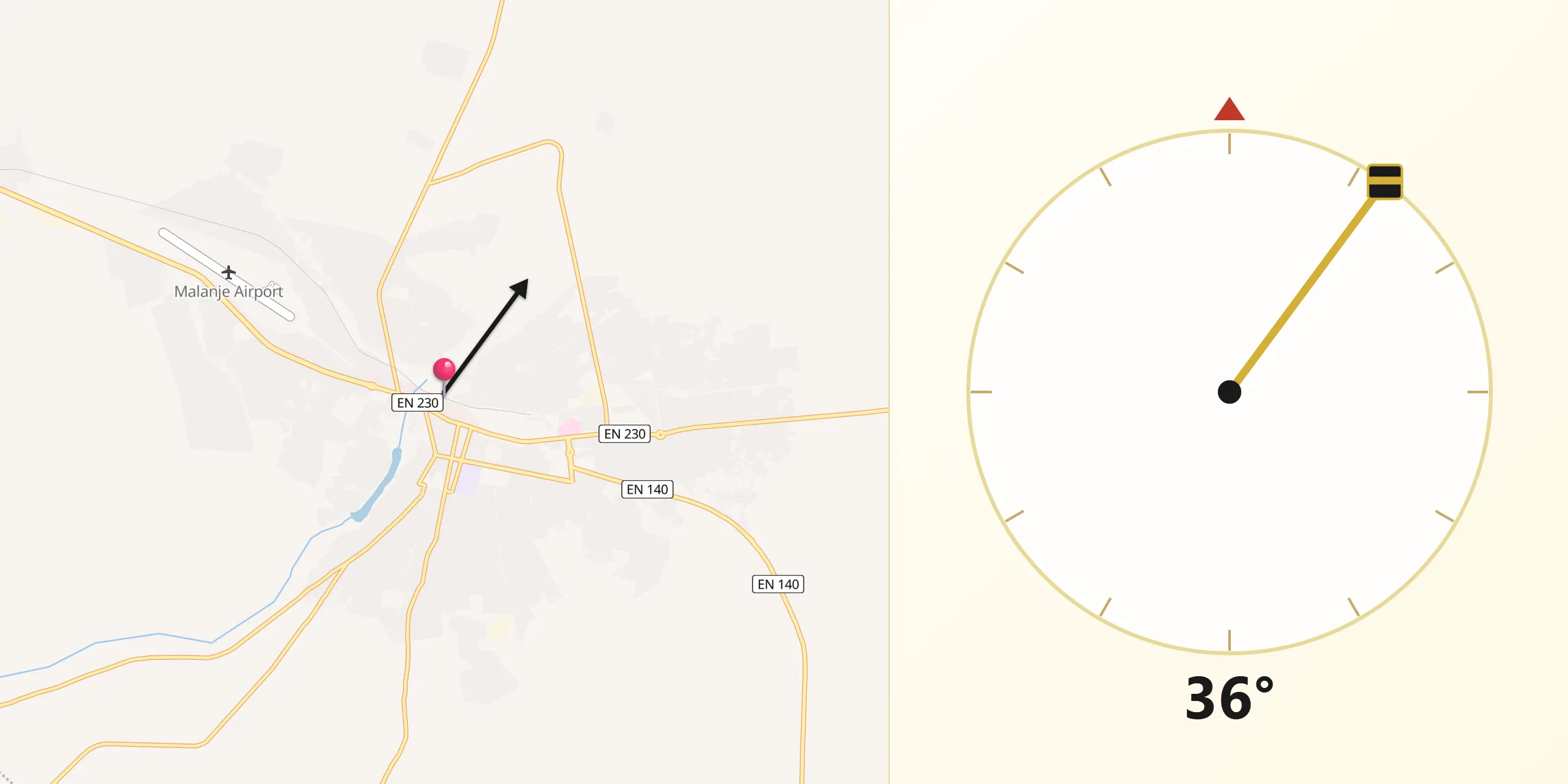Direção da Qibla a partir de Malanje