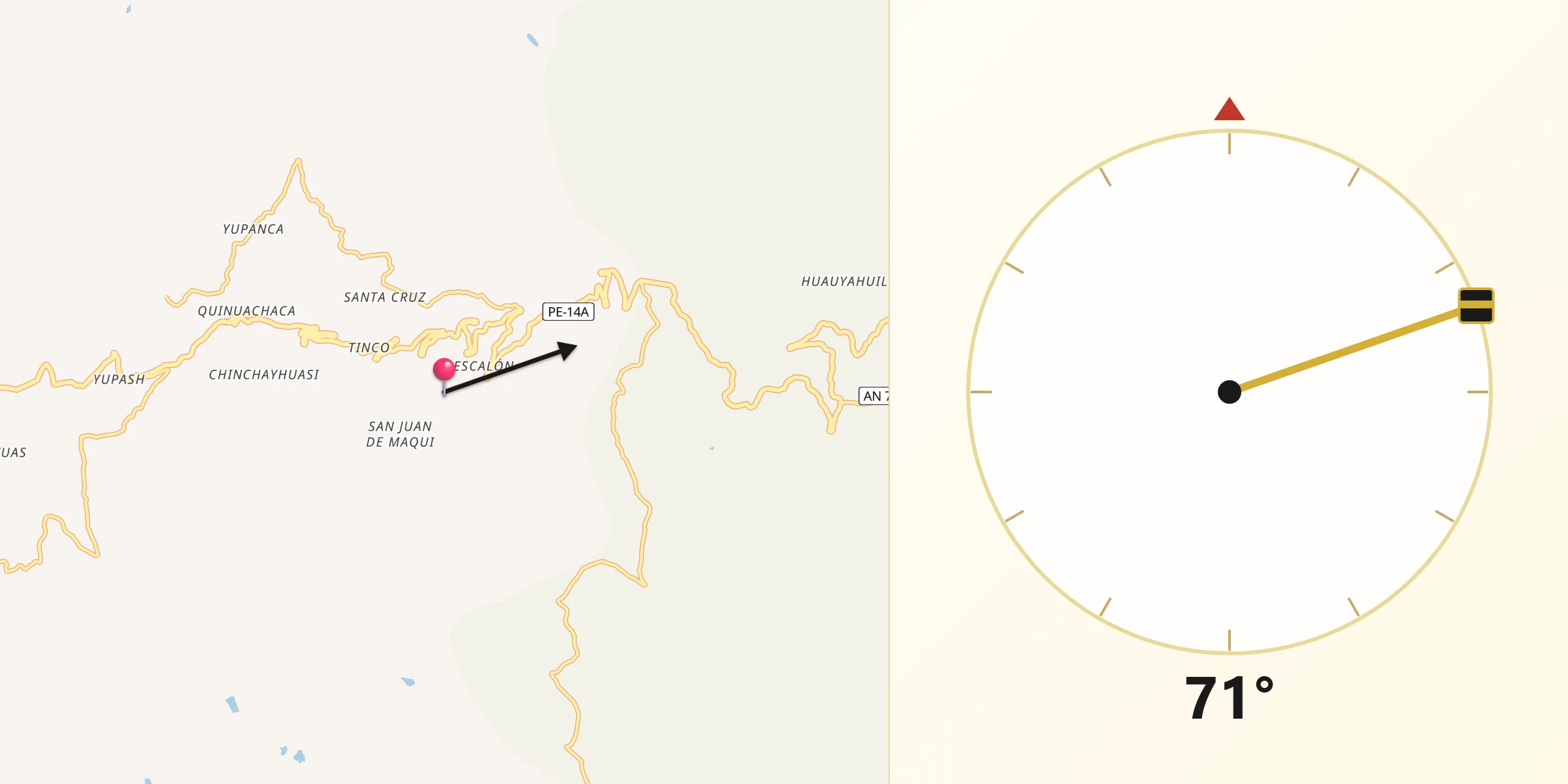 Dirección de la Qibla desde Provincia de Huaraz