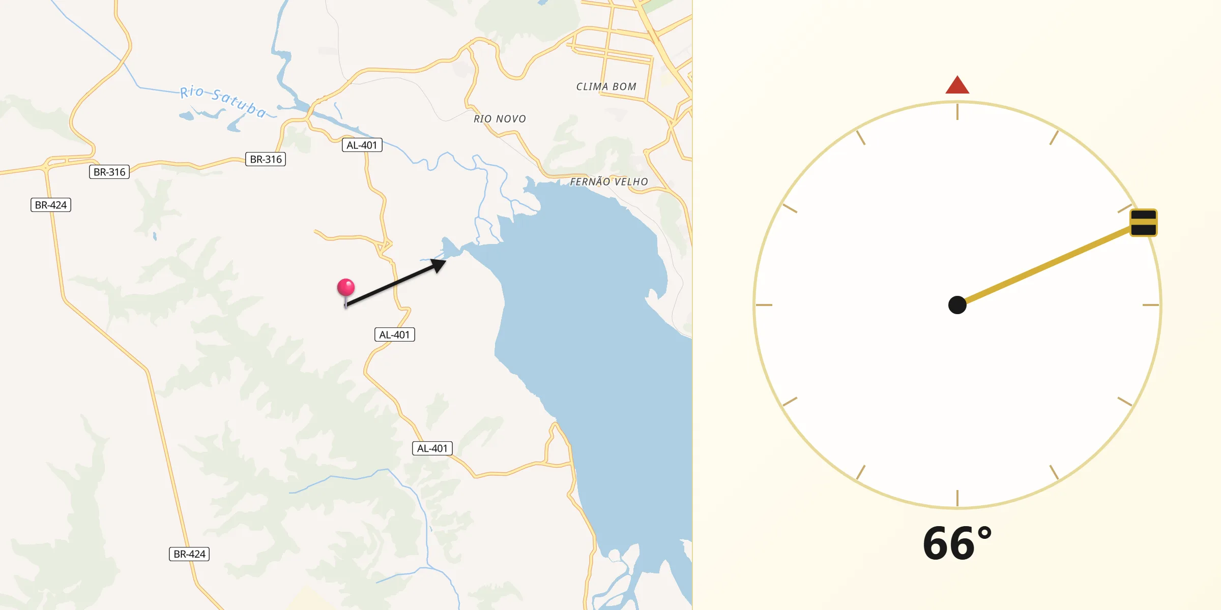 Direção da Qibla a partir de Santa Luzia do Norte