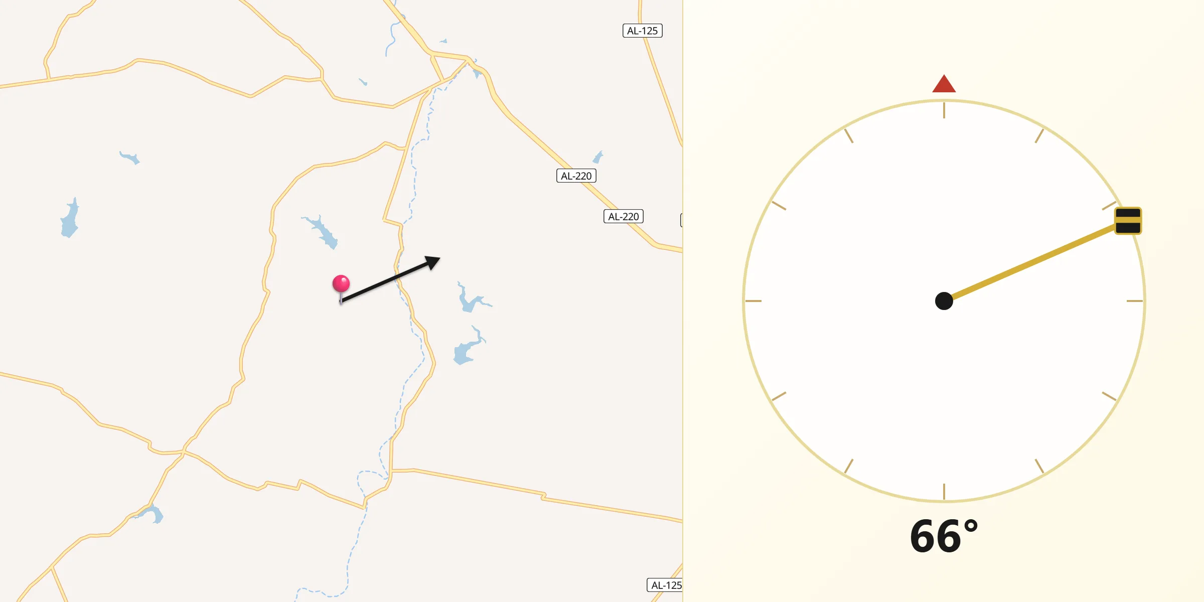 Direção da Qibla a partir de Jacaré dos Homens