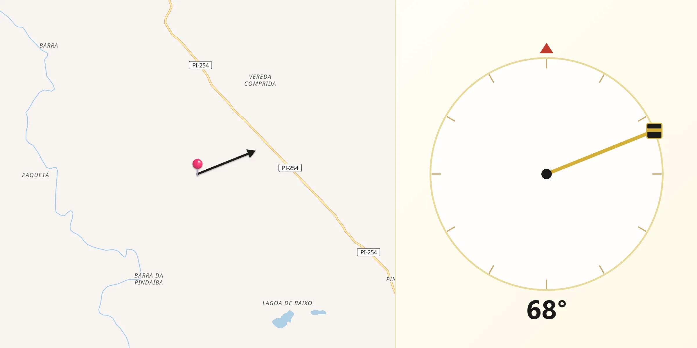 Direção da Qibla a partir de Gilbués