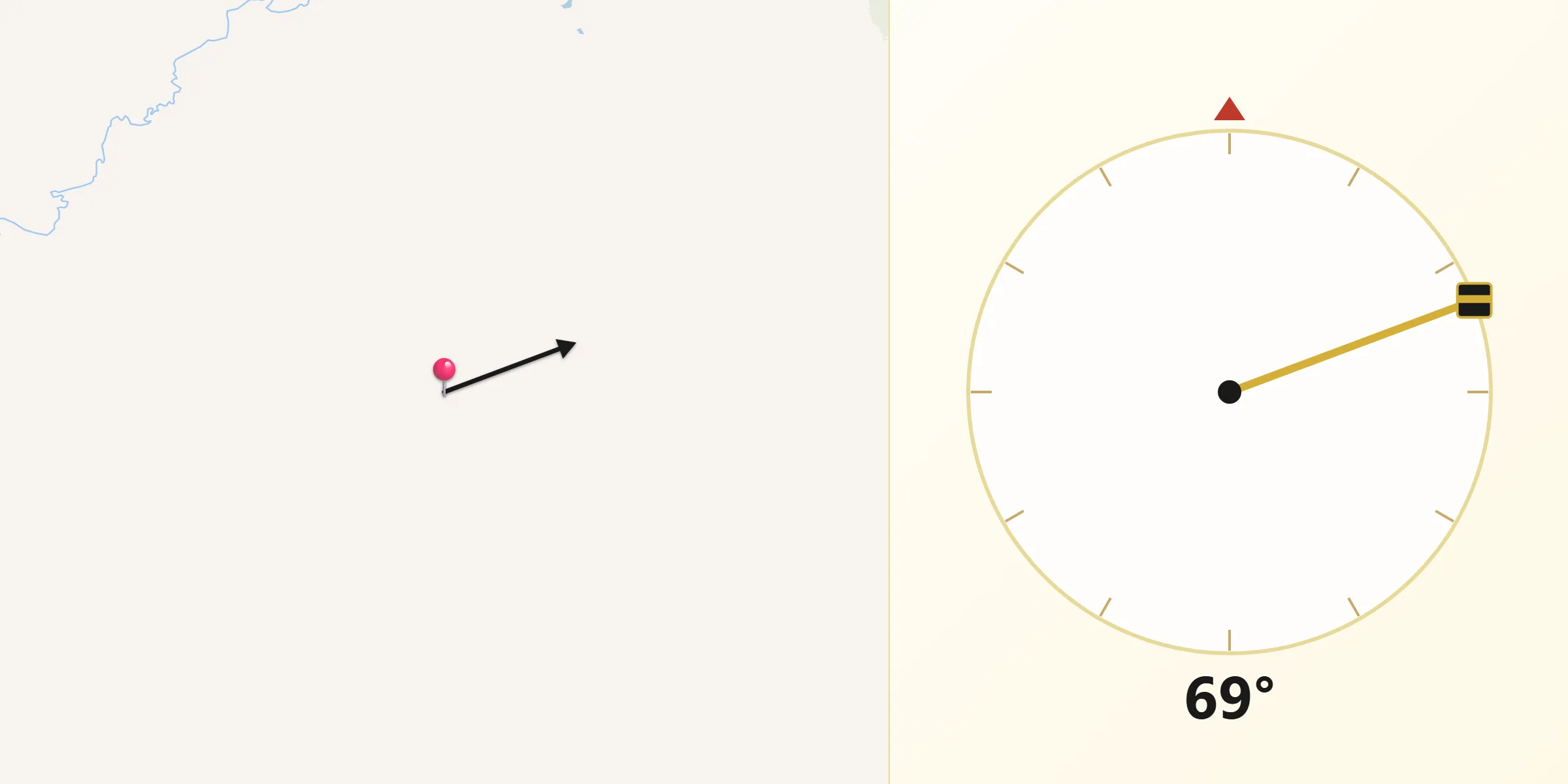 Direção da Qibla a partir de Guarantã do Norte