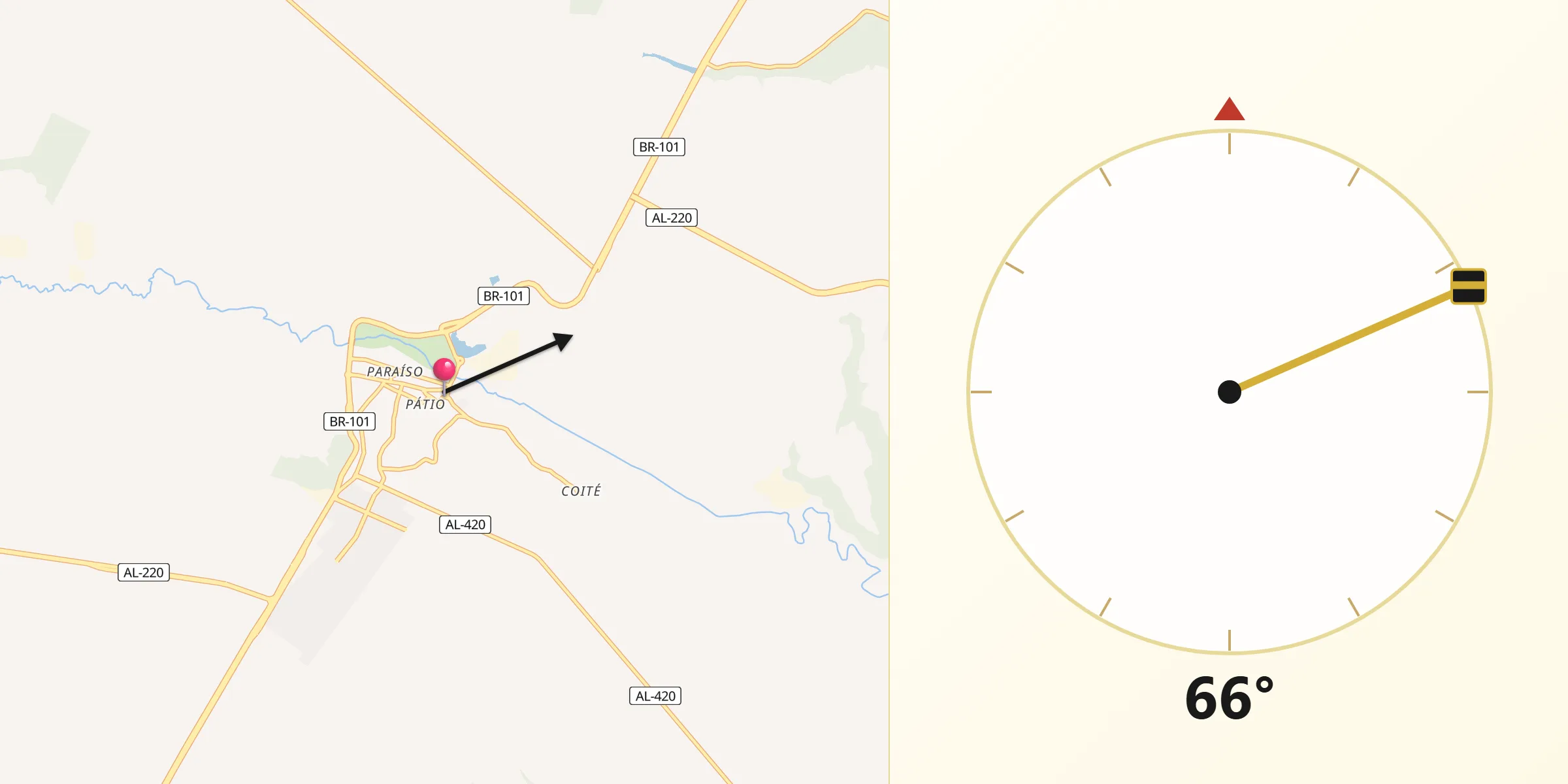 Direção da Qibla a partir de São Miguel dos Campos