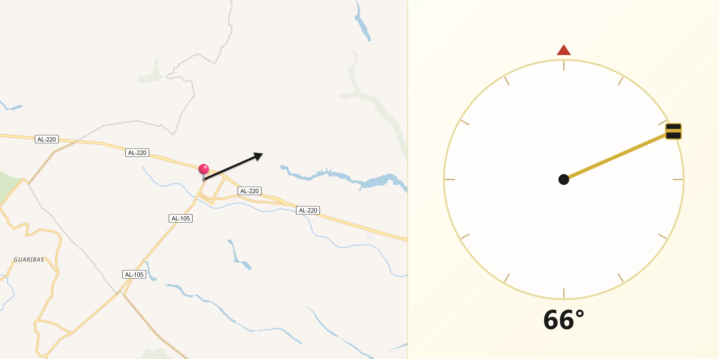 Direção da Qibla a partir de Campo Alegre