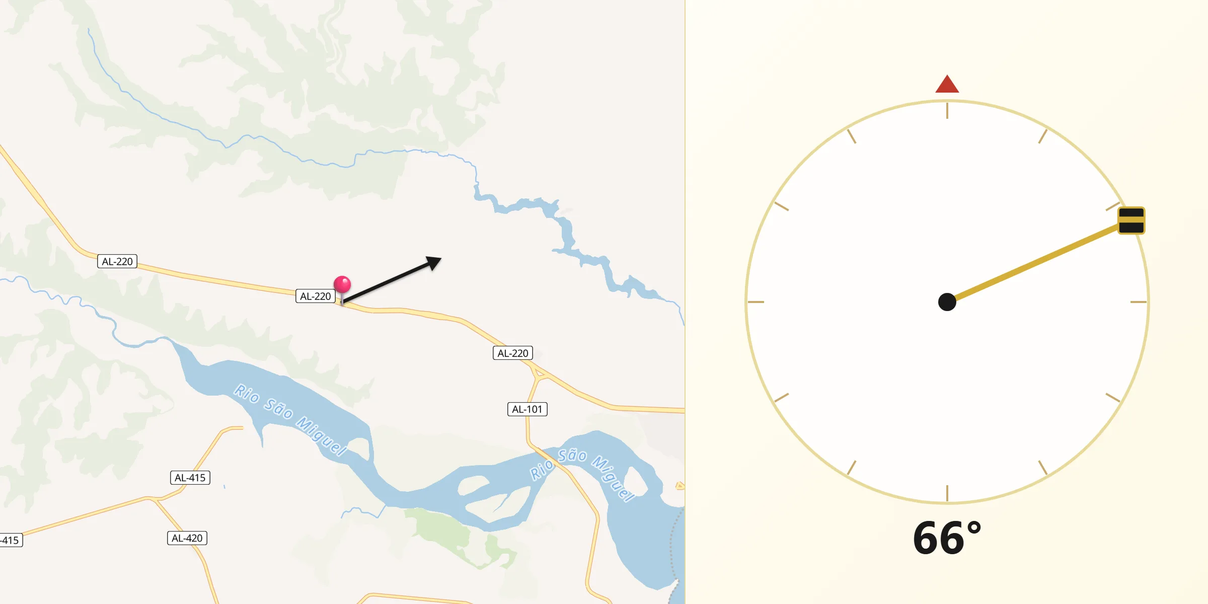 Direção da Qibla a partir de Barra de São Miguel