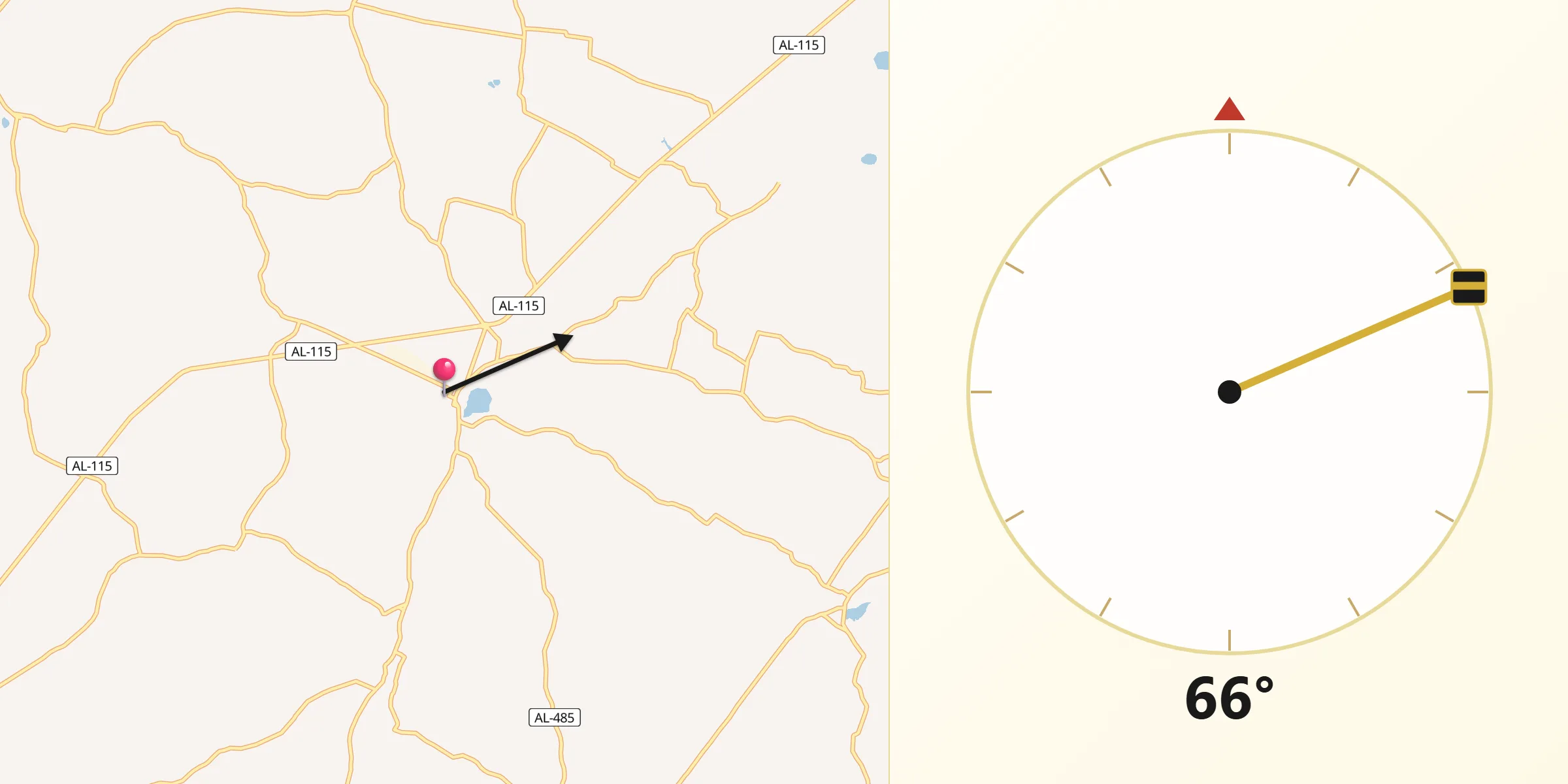 Direção da Qibla a partir de Lagoa da Canoa