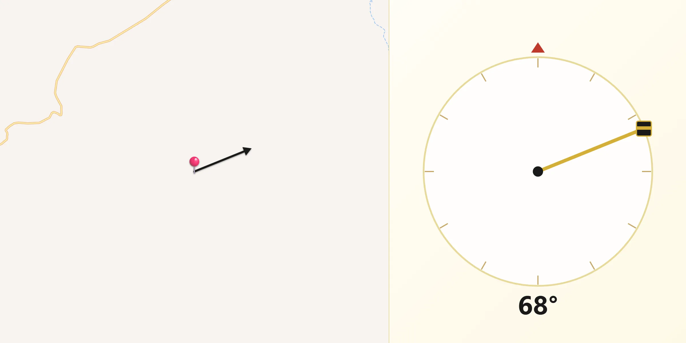Direção da Qibla a partir de Riacho Frio